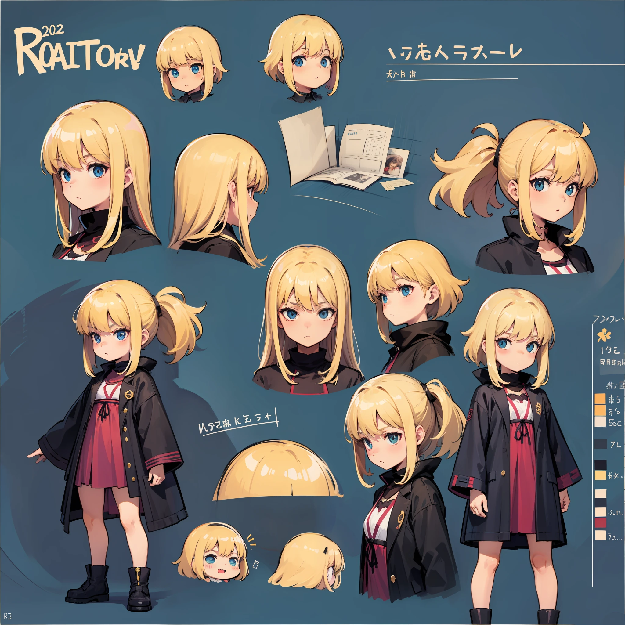 garota, model sheet, rostos, Organizado.