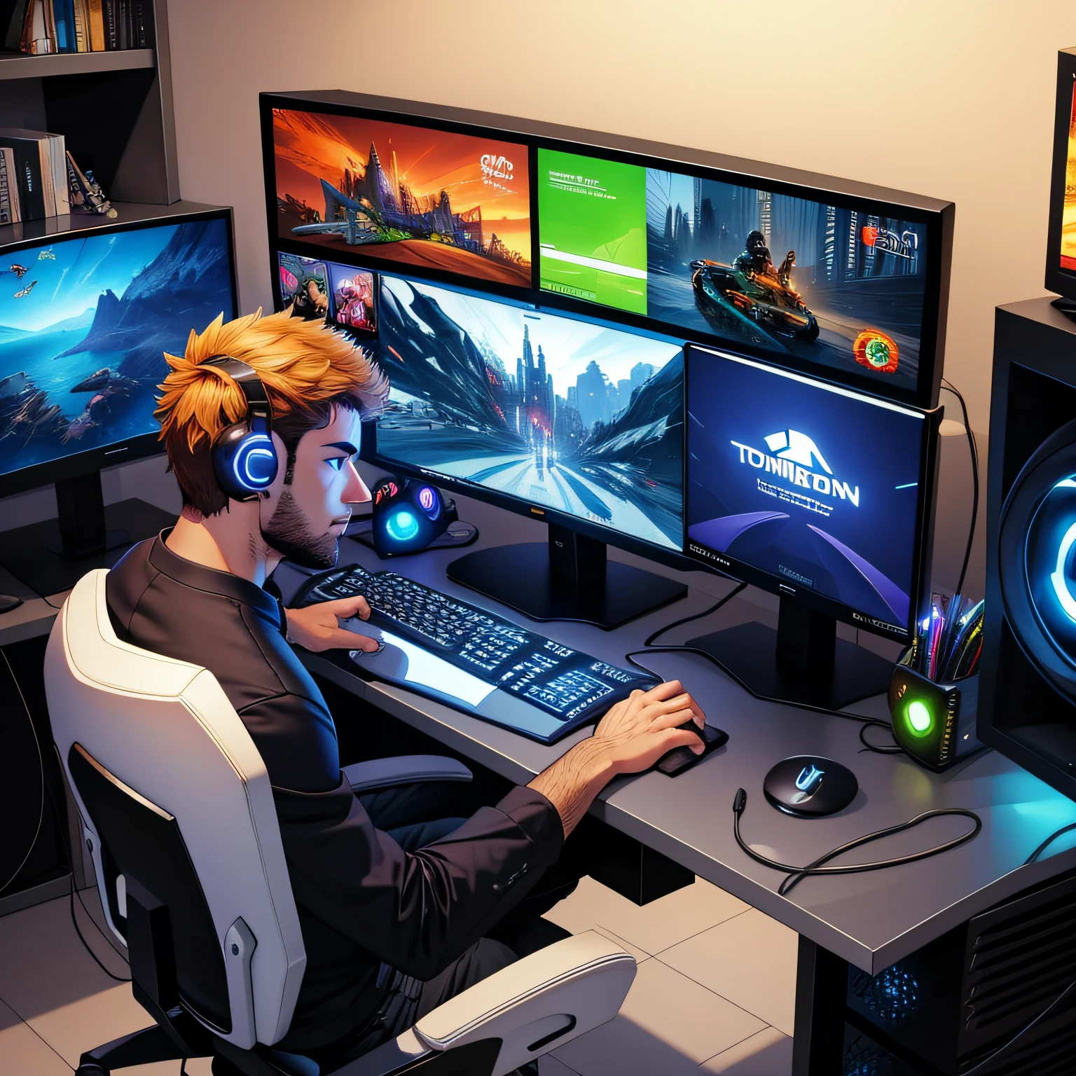 homem usando um computador gamer otimizadom --auto