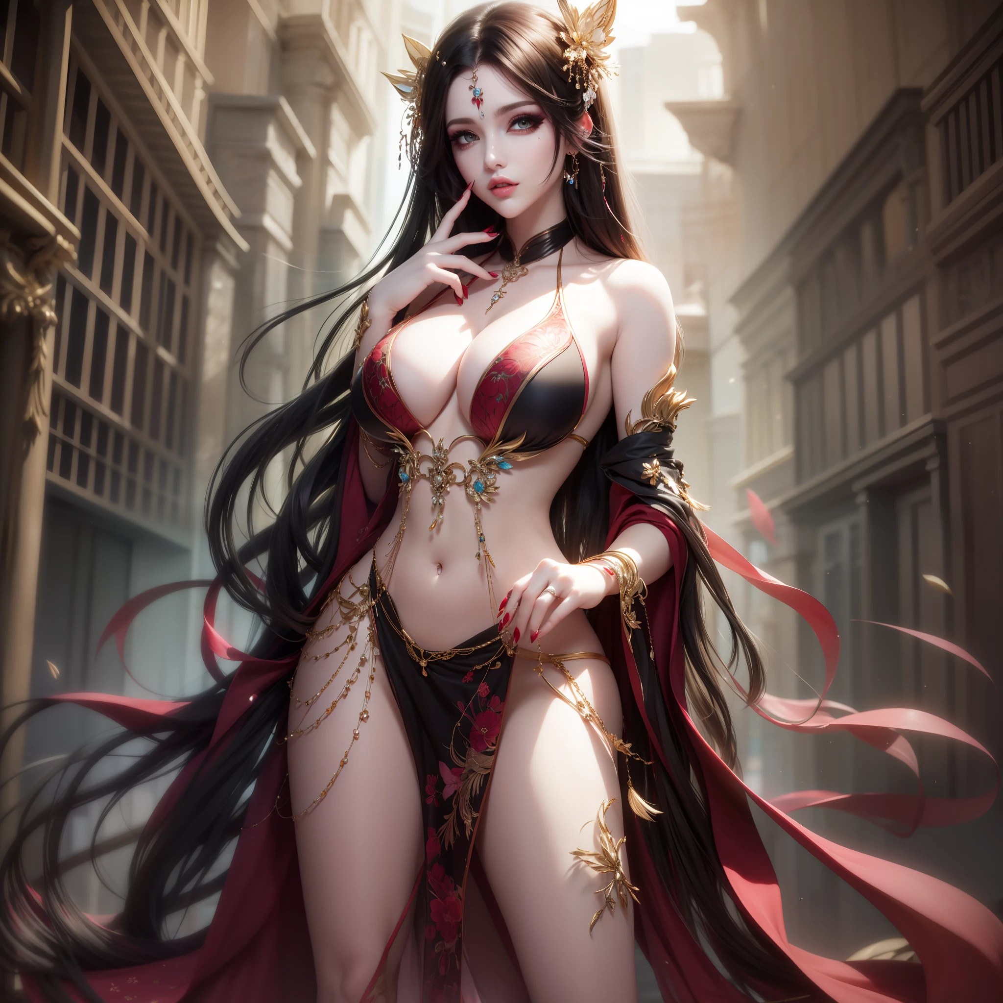 1female ,Beauty makes people look seductive,I want people to rape ,Around 25 years old,Seductive eyes , (Extremely high level of makeup ,Pink eyeshadow) ,(Long flowing hair) ,(Gorgeous fashion trend modern clothes to wear) ,Nice fingers((Correct fingers),(Normal human hands,Consistent with human dissection),(Slender fingers) )(Red manicurs sparkle),Full body photo