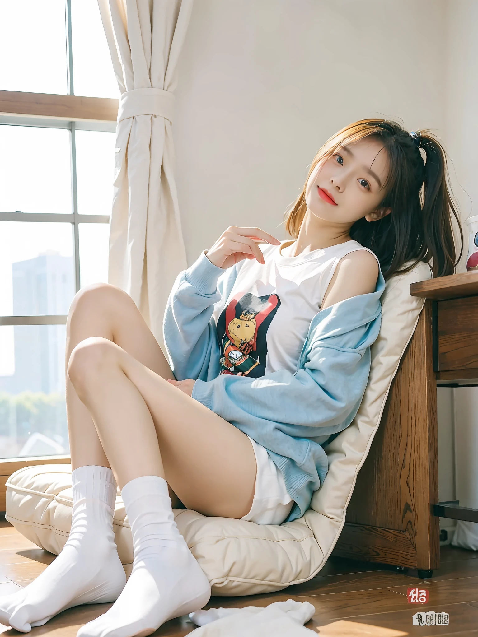 white short socks,without wearing shoes,best qualtiy,tmasterpiece,超高分辨率,(realisticlying:1.4),s girl,Juvenile