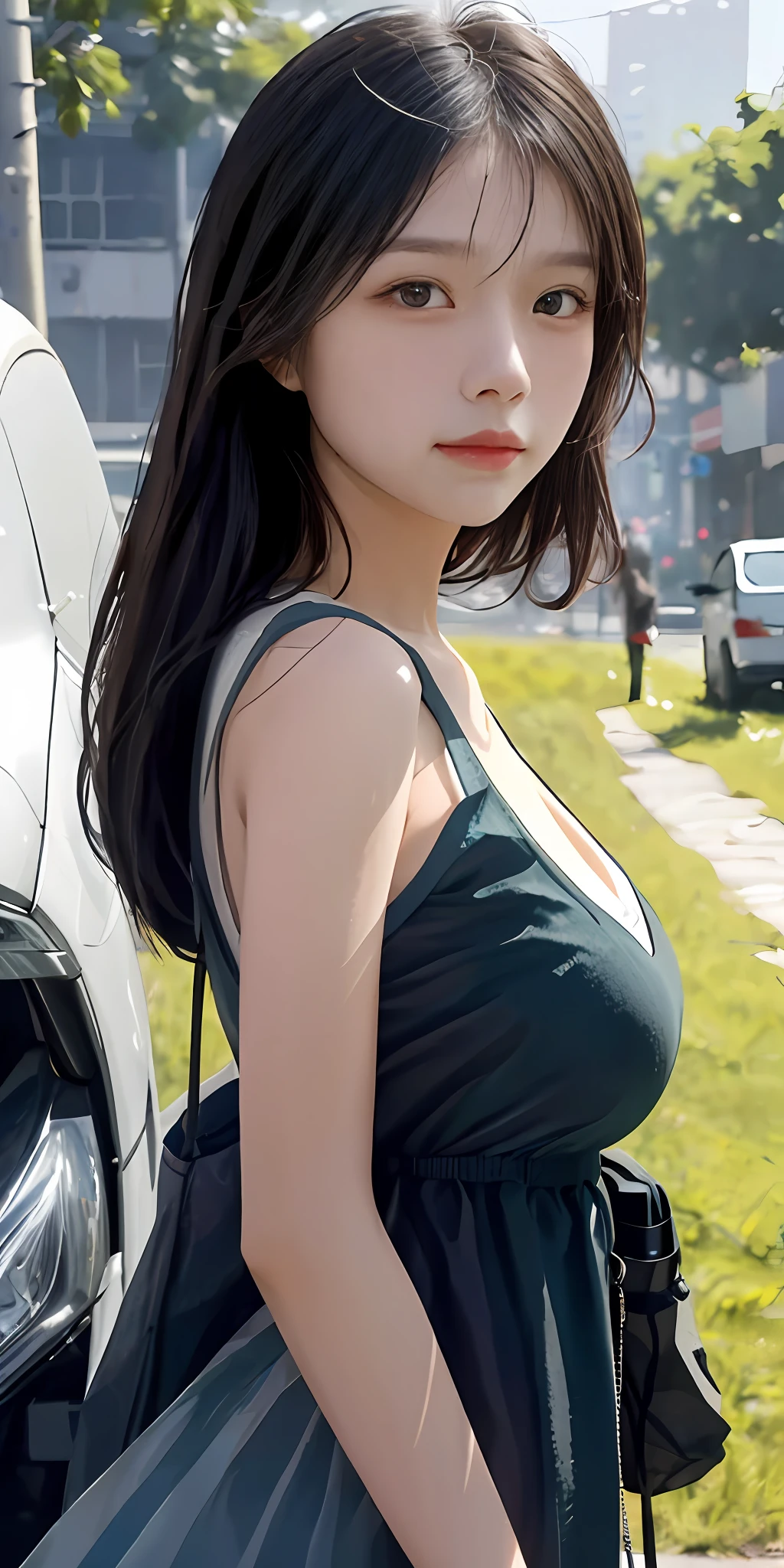 （1girll：1.3）， 独奏， （（（very vey very detailed face））），（（very detailed eyes and faces））），beatiful detailed eyes，Body parts__，offcial art，Unified 8k wallpaper，ultra-detailliert，Beautiful and beautiful，big breasts beautiful，tmasterpiece，best qualtiy，primitive，tmasterpiece，ultra fine photos，best qualtiy，超高分辨率，photorealistic realism，rays of sunshine，full-body portraits，stunningly beautiful，，dynamicposes，delicated face，Bigchest，Vibrant eyes，（From the front side）， Very detailed street background with grass and trees， 详细的脸，detailed complex busy background，Untidy，opulent，milkyW，highly detailedskin，Realistic details of skin，Visible pores，Clear focus，volume fog，8K  UHD，digital SLR camera，high qulity，filmgrain，White skin of the，photo-realism，DL，A huge metropolis of the dystopia of the future， semi transparent，Realiy ，hardsuit