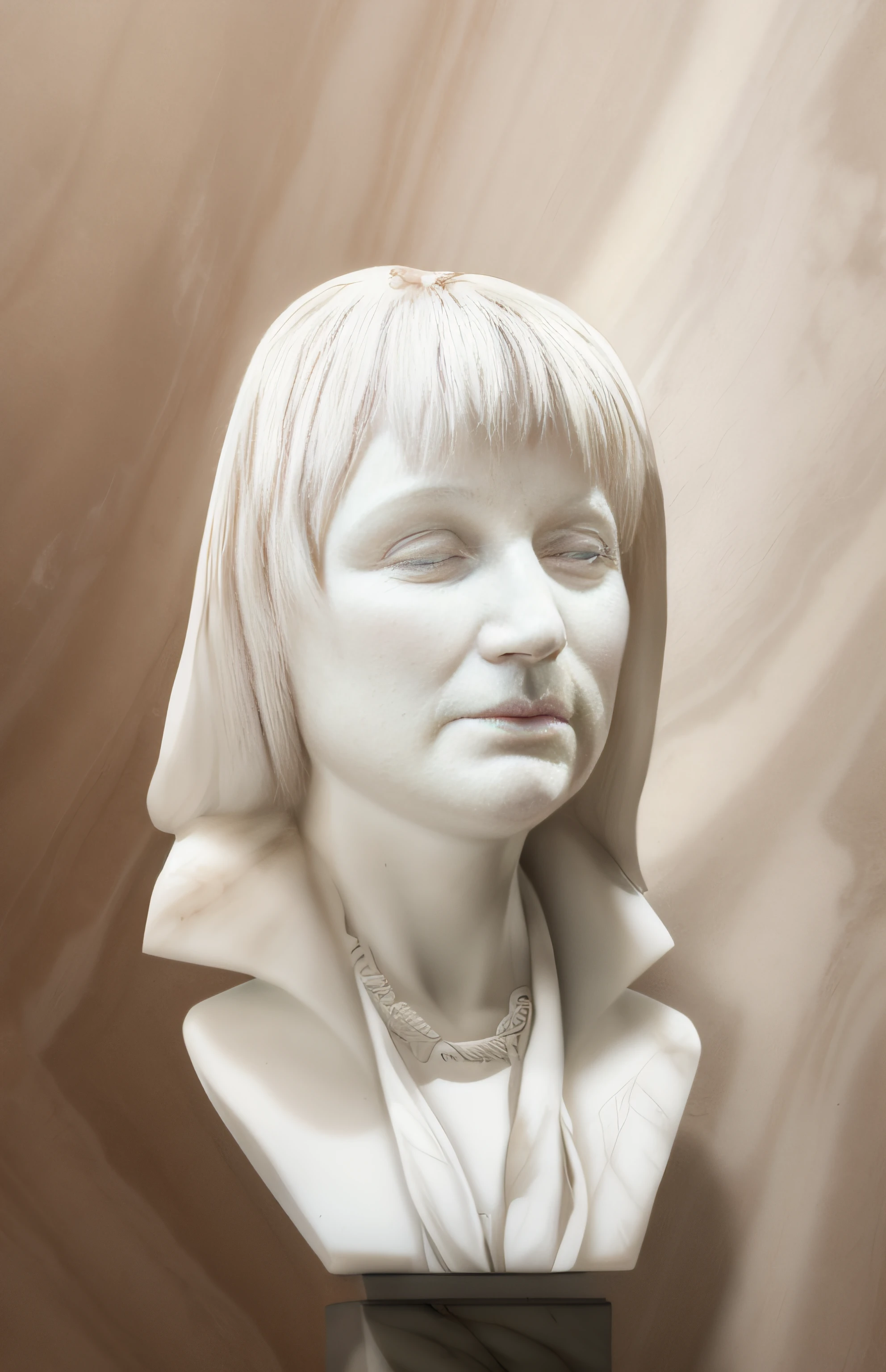 Busto arafed blanco de 1 mujer de cabello blanco, Classical antiquities, White marble bust, solo cabeza y busto, bustos blancos con un hermoso cuello, busto de retrato, Classical sculpture, Classical marble sculpture, Retrato de busto, Large bust, (((White Greek marble statue))), Tiro de busto, ((photorealistic)) realistic, luz proveniente de arriba, yeso, foto de estudio.