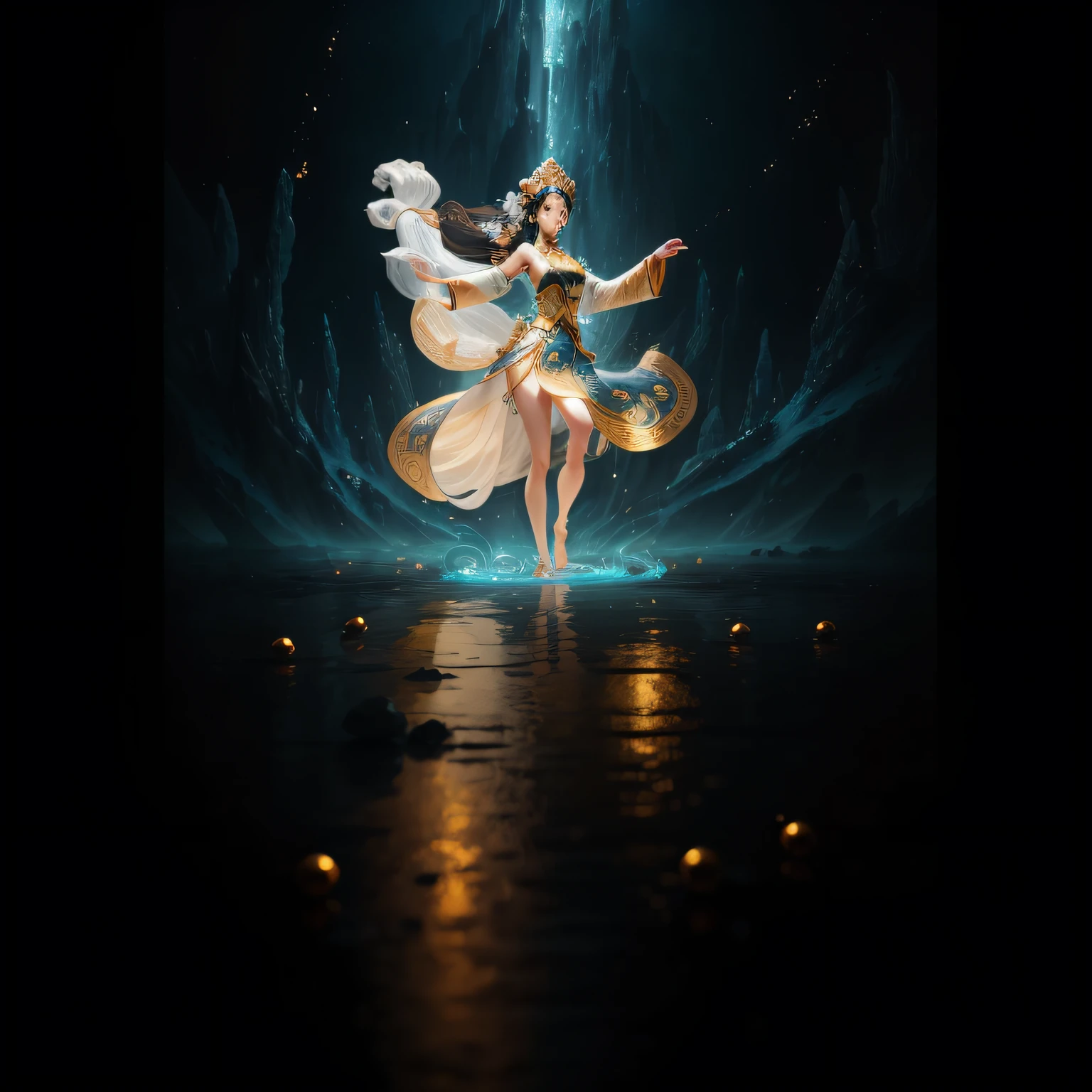 An otherworldly、The beautiful female emperor dances barefoot,Skin like snow,Long flowing hair,Long legs,Bigchest,170cm tall,The costumes are classical Chinese costumes,Ju Jingyi。Real people,Chinese mythology,超高分辨率(realness:10.0)、hyper qualit、Extremely detailed CG unity 8k wallpaper --auto