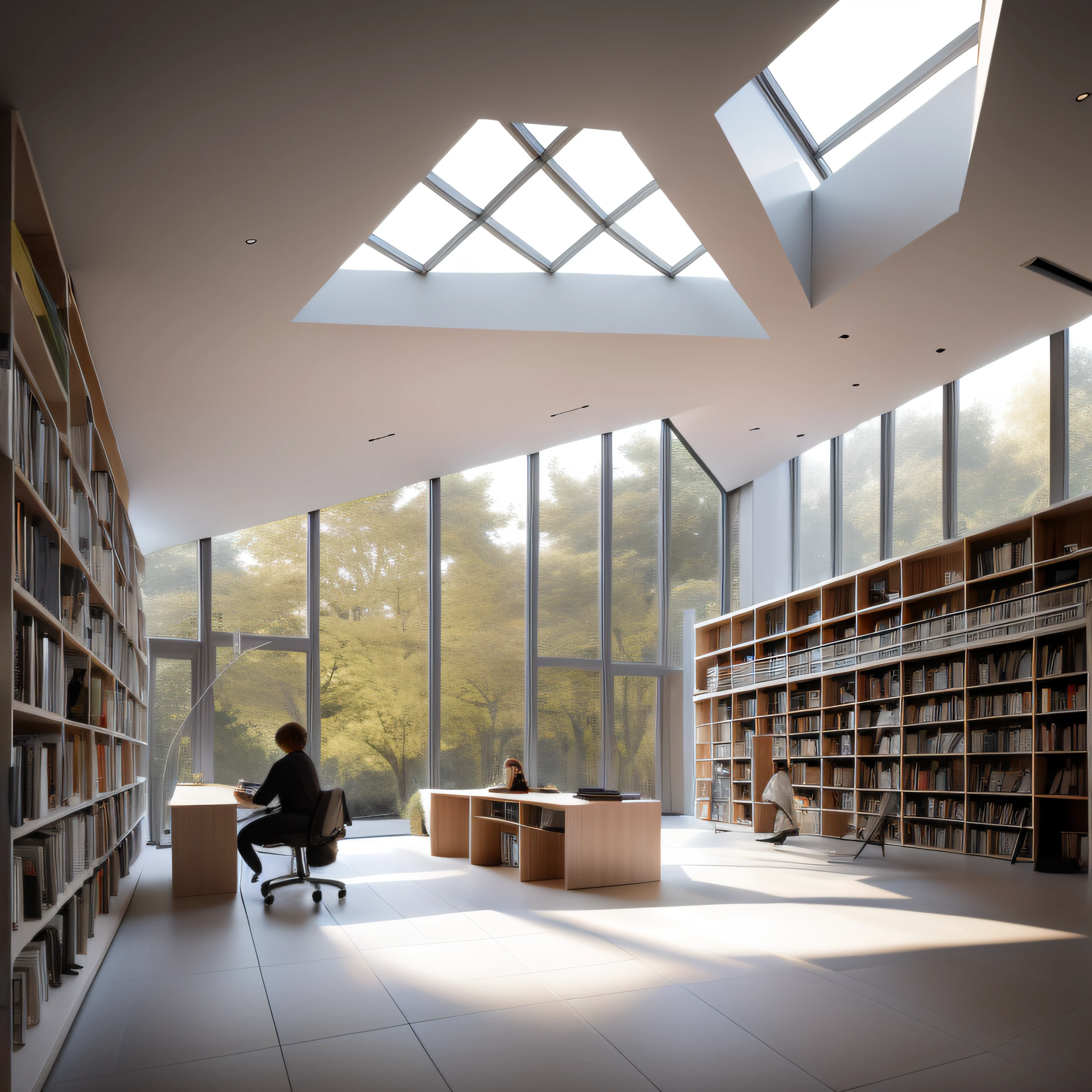 Library with natural light in a building of modern architecture