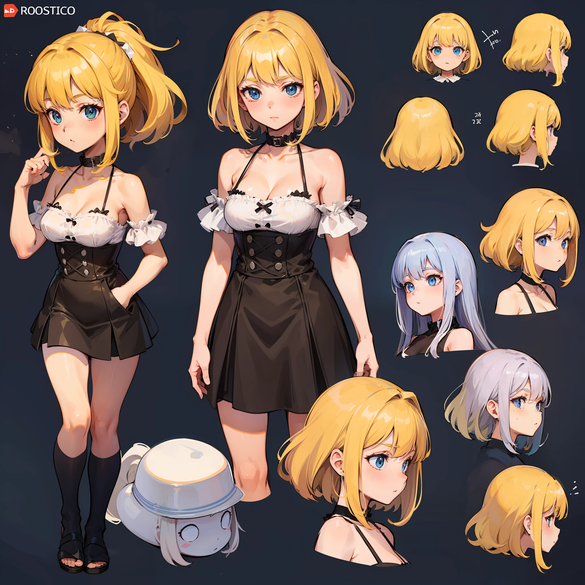 garota, model sheet, rostos, Organizado.
