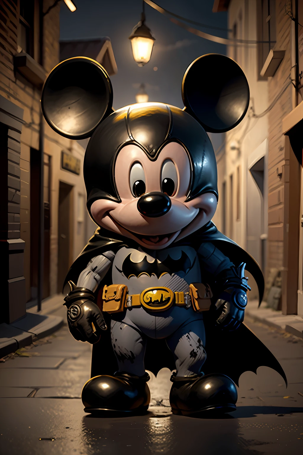 retrato de M1cky con aspecto de BATMAN DE NOCHE EN UNA CIUDAD OSCURA
