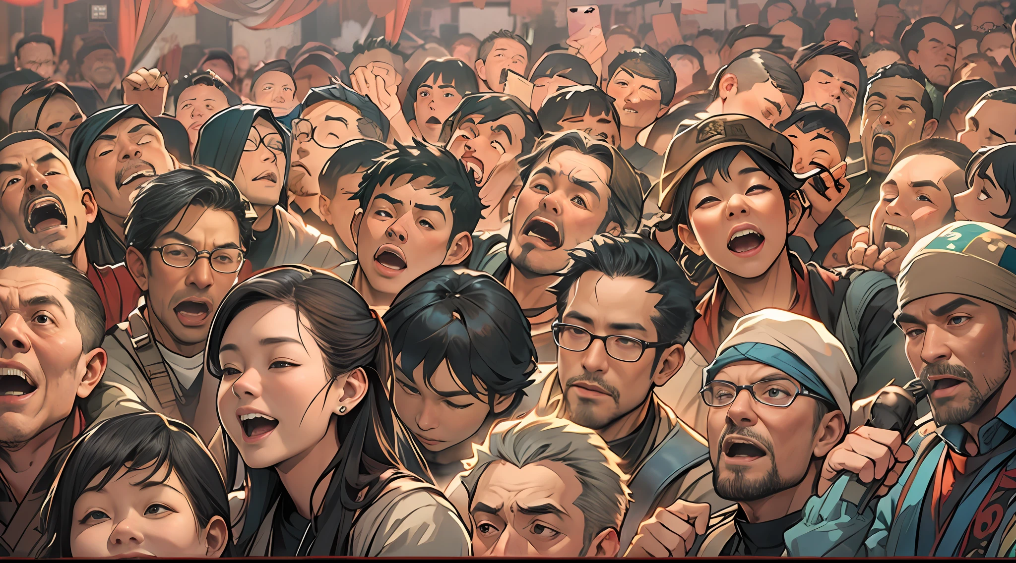 The audience eagerly watches with anticipation and drooling mouths. ,in the style of the stars art group xing xing, 32k, best quality, masterpiece, super detail, high details,