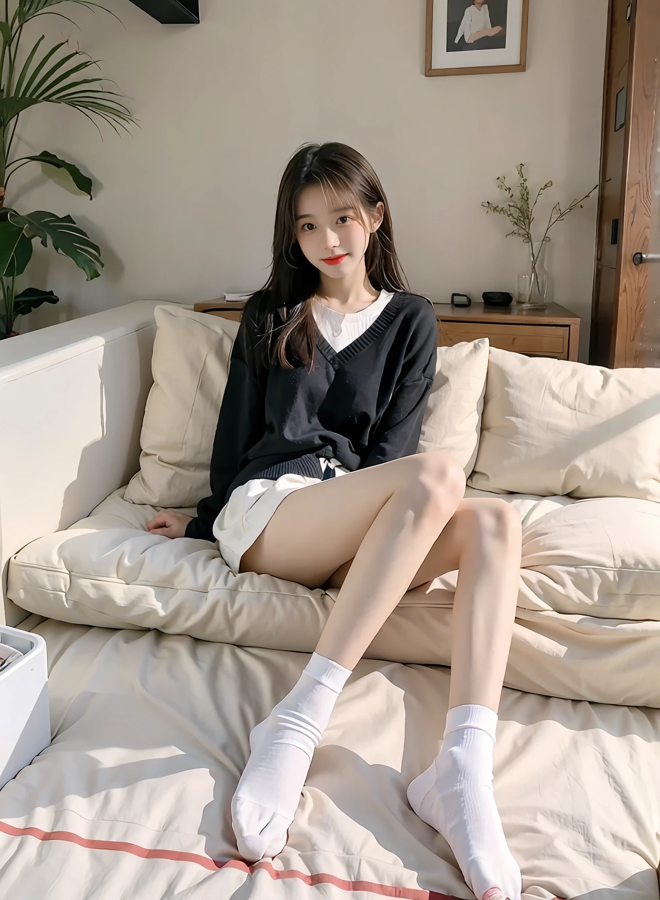 white short socks，without wearing shoes，best qualtiy，tmasterpiece，超高分辨率，（realisticlying：1.4），teens girl，Juvenile