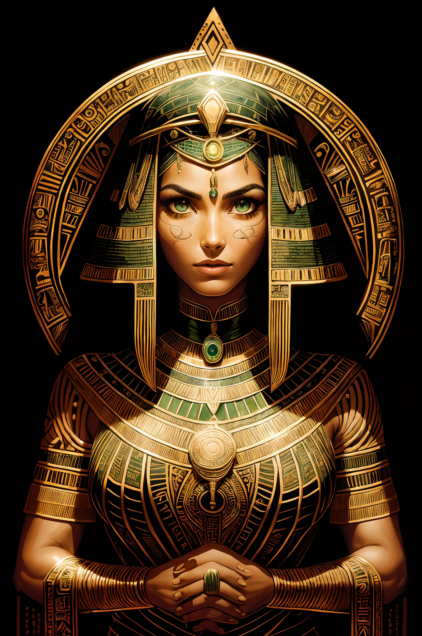 1 adult Egyptian woman, Green Eyes, Black-haired flap, portrait of a, Solo, upper half body, looking up at viewer, detailed background, Detailed face, OldEgyptAI, Ancient Egyptian Theme, Wild Jungle Warrior, Pink tribal clothing, obsidian, Defensive stance, Stone knife, Bushes, Poisonous plants, rock formations, Humid climate, A dark, cinematic atmosphere,
The Chamber of Darkness, a faint light (zentangle, mandalas, tangle, entangle), (Golden and green tones:0.5)
(35mm Style:1.1), electric wires, Masterpiece, 1970s films, , Cinematic lighting, Photorealistic, High-frequency details, 35mm film, (film grain), Film Noise,