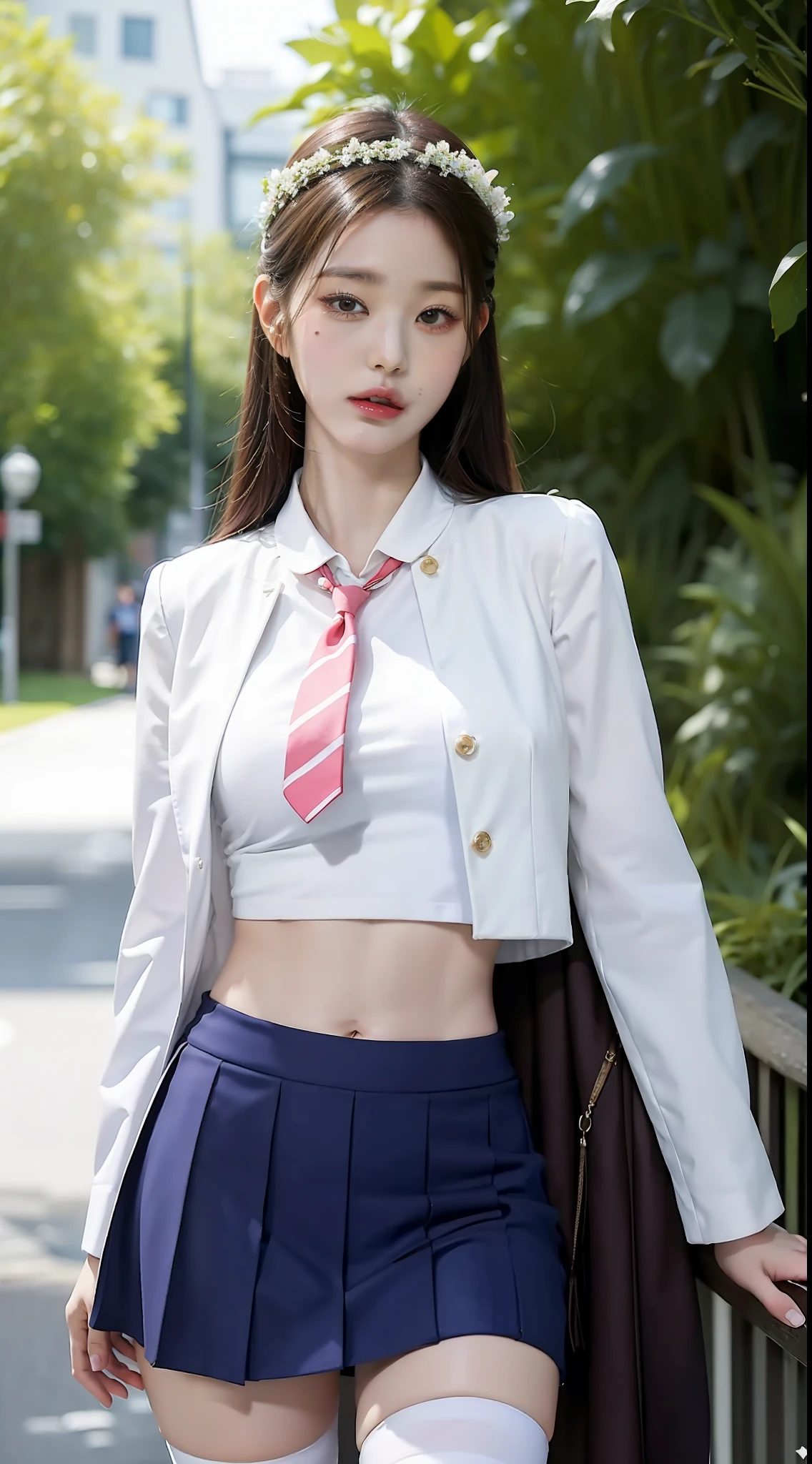 top-quality、masterpiece、1 girl in、A slender、Smaller chest、Summer uniform、hyperdetailed face、Detailed eye、二重まぶた、pleatedskirt、full bodyesbian、without background、Beautiful abs、knee high socks、a navel