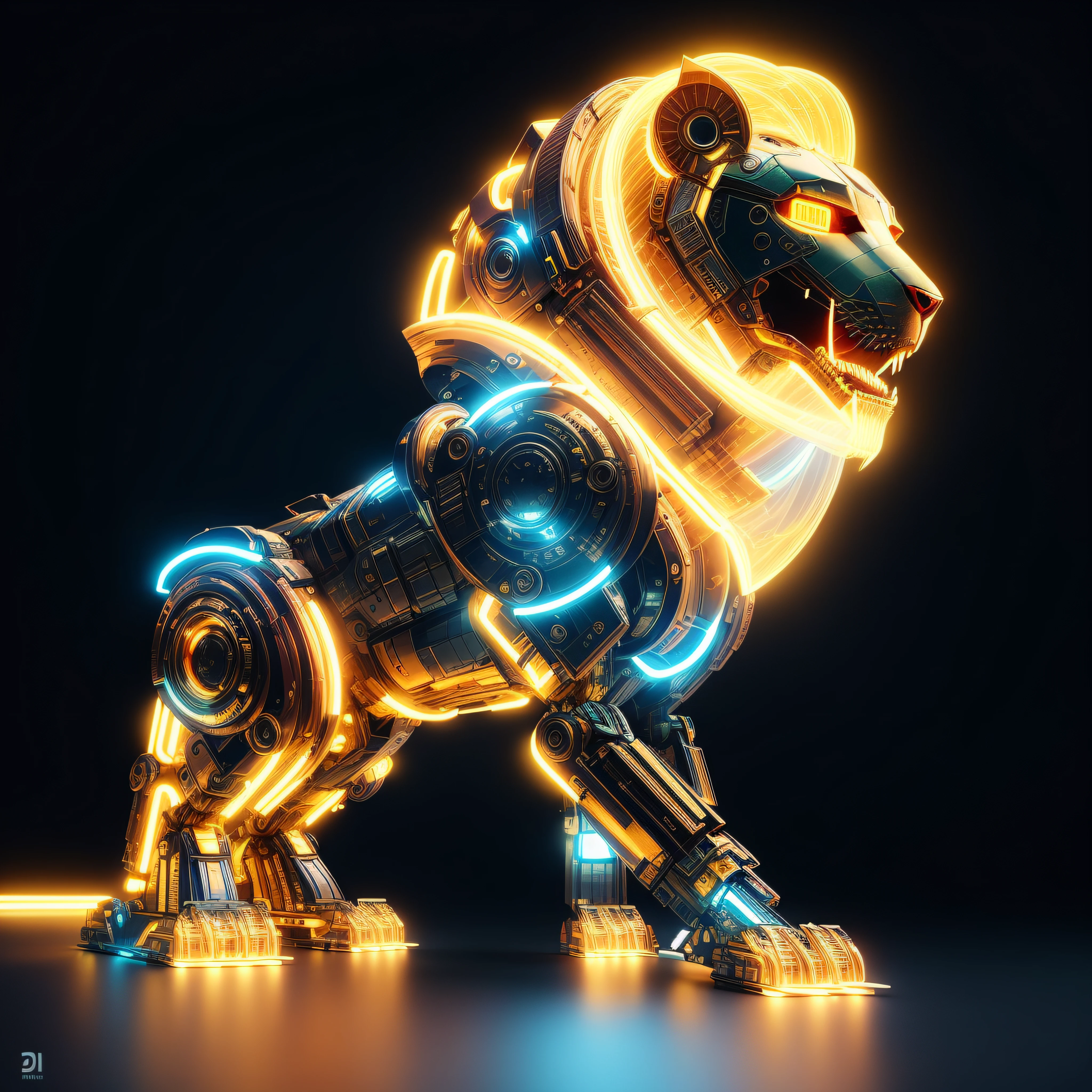 A close-up of a lion statue with bright lights, Robot lion with illuminated knife wings, inspirado por Mike Winkelmann, Por Derek Zabrocki, Renderizado 3D Arte Digital, mecha animal, animal robot, Arte digital 3D detallado, Arte digital hiperdetallado, Render de arte digital, Hermosa obra de arte digital, por Mike Winkelmann, Arte digital 3D 4K