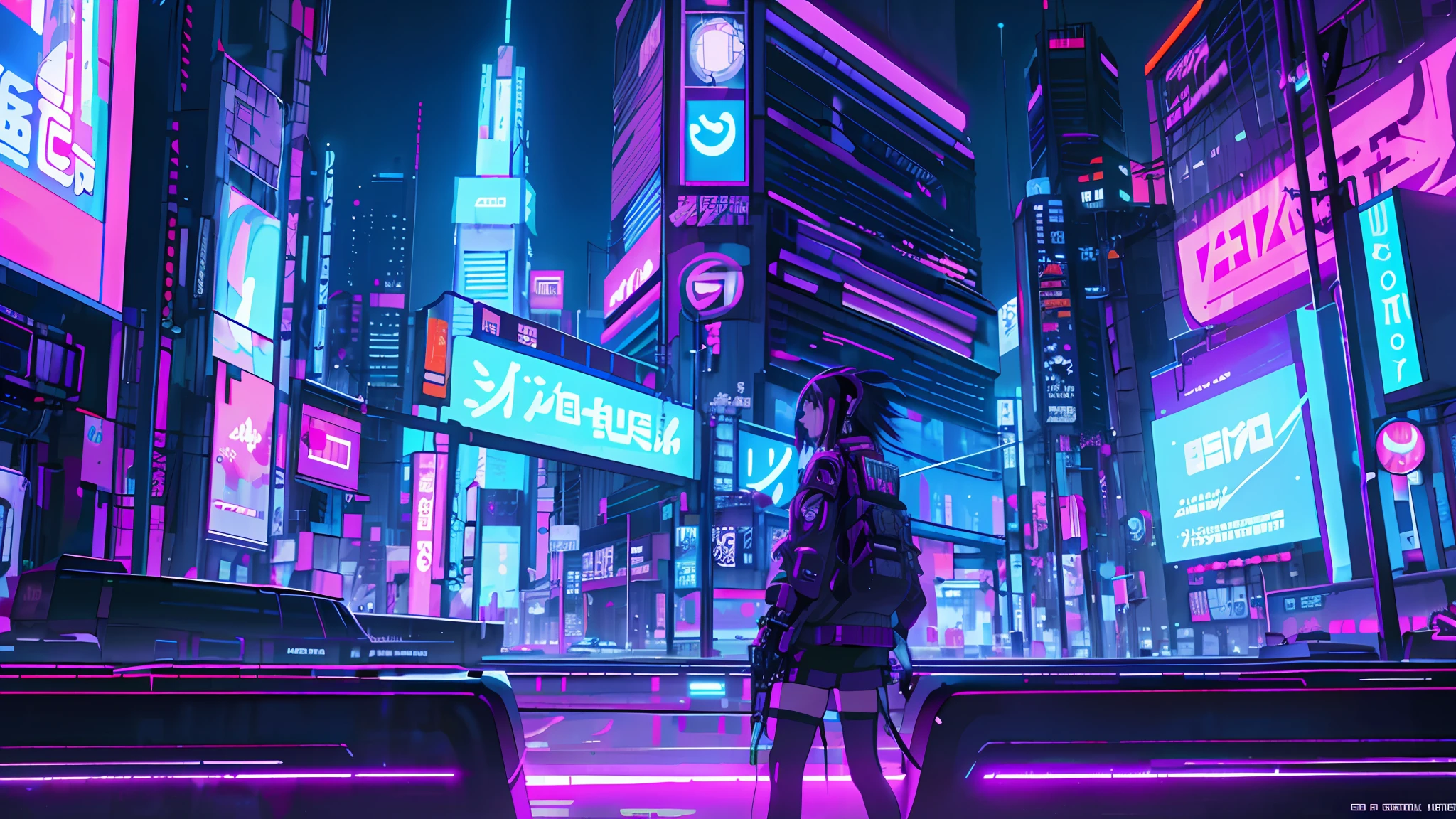 Neon and woman standing in the middle of the network city, Futuristic cyberpunk Tokyo by night, at cyberpunk city, Cyberpunk art style, Cyberpunk vibe, in a futuristic cyberpunk city, cyberpunk atmosphere, Digital cyberpunk anime art, anime cyberpunk art, cyberpunk anime art, digitl cyberpunk - anime art, cyberpunk aesthetics, at a cyberpunk city, at a cyberpunk city, cyberpunk with neon lighting