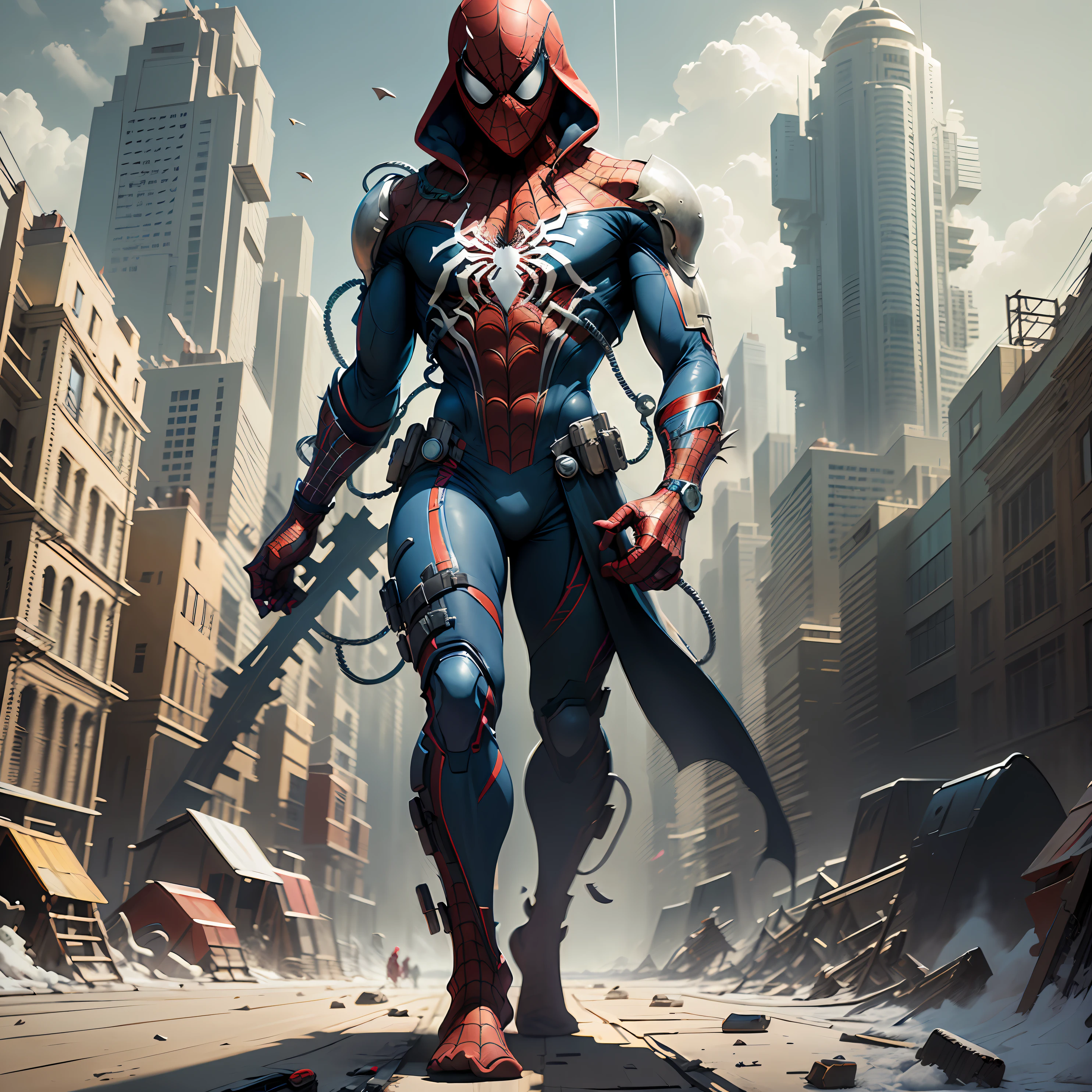 Midjourny-v5 style,The (({EVIL SPIDERMAN wear "BLACK NEON LIGHT HODDIE" }))in ((FUTURISTIC BAGAN)) city (((EVIL DARK SPIDERMAN)))take a (( CAPTAIN AMERICA SHIELD)), spidermen suit make with black jade and neon light, ((EVIL DARK SPIDERMAN)) is full body with weapon and((" 4D ARABESQUE")) illustration cinematic character design, cyberpunk cyborg suit, future cyborg suit with weapon, ((sci-fi suit)), cyber hight tech suit, cyberpunk ((EVIL DARK SPIDERMAN)) , cgsociet, ((ADVANCE BAGAN))CITY  background,  (((ADVENCE BAGAN CITY))) backround, post dark ((BAGAN)) CITY,cyberpunk 3 0 0 7 7 years character art, by Eddie Mendoza, ((DARK character)) design, ((NEON suit)), cyberpunk, style of ((dr.strange)), future cyber suit, ((DARK SPIDERMAN))warrior,  wearing cyber suit with weapon, trending anime artwork, very strong cyberpunk((EVIL DARK SPIDERMAN)) warrior, streaming on twitch, digital epic artwork, shot with SONY(A7RV)FE 80mm F/5.8,viktor antonov concept art, dressed as a ((CYBER SUIT)), official character art, technomancer, character artwork, cover art of graphic novel, stunning character art, graphic novel cover art,ultra realistic, 32k, (The ALEXA-LF)( Lecia APO-Telit-R 1:5.6/1600mm
oil painting, unique art  pixar, 16k, 8k, 4k, HD, 4D, vivid light refractions --w 1920 --h 1020,masterpiece city design,luxurious cinematic colour quality, unique and mesmerizing building look, tranding on artstation,(magnificent4d arabesque art), ostentatious detailed dark bagan city. 32K,4D,64-bit,pixar c4d, 32k60p+UHD+4d. --auto