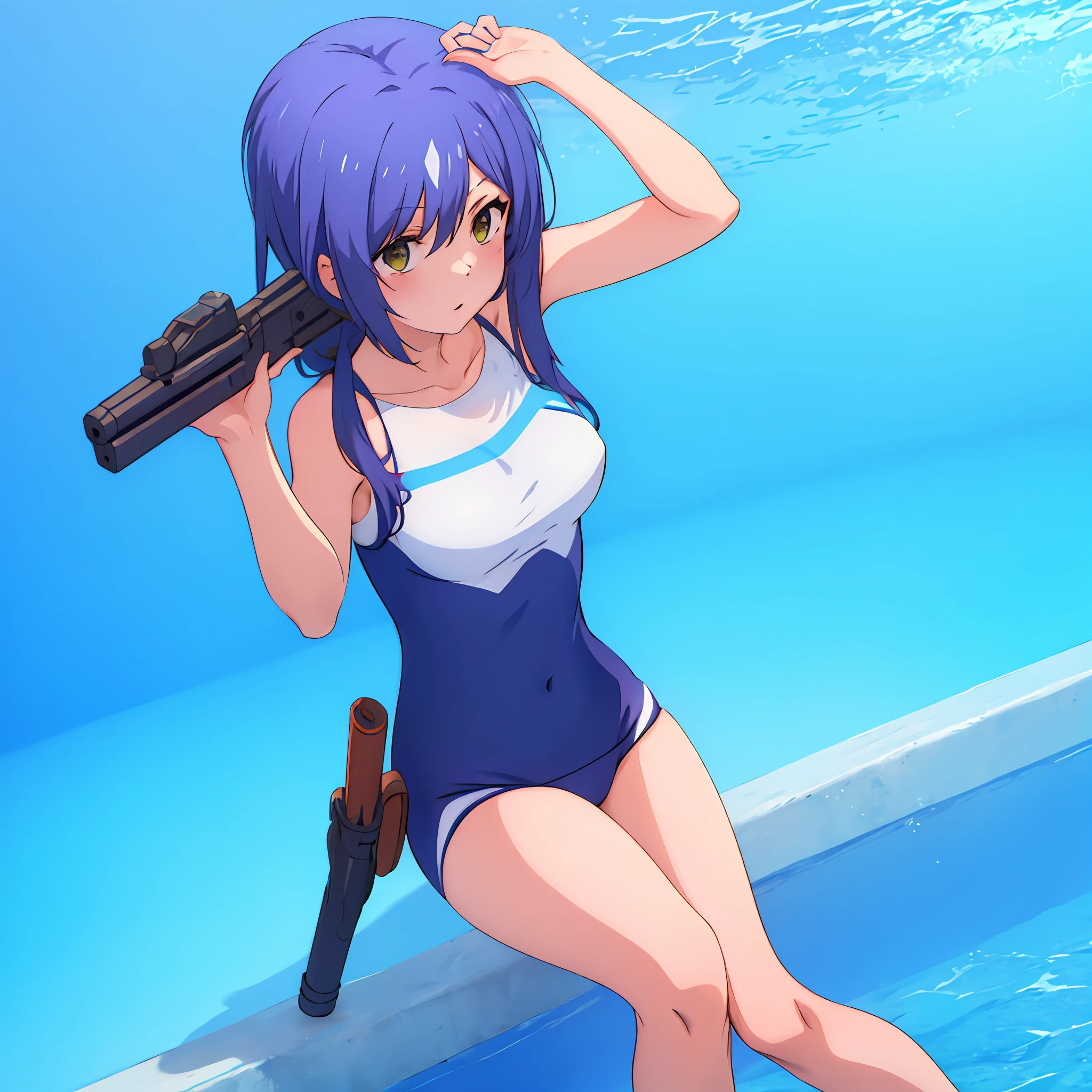 mare swim wears With a gun girl with clear the water Facing this way Clean the background on the beach