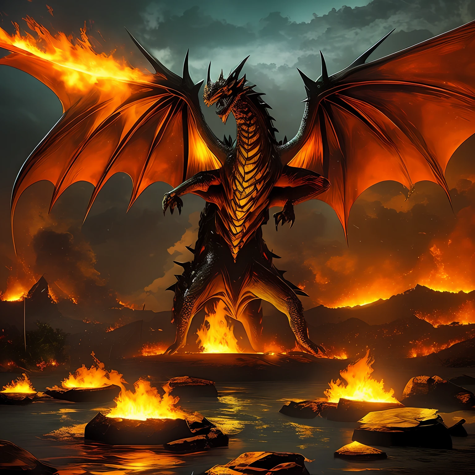 Hidra de Lerna; Dragon with 7 heads and 1 body; mar do inferno; fogo; radiation; desespero; submergindo --auto