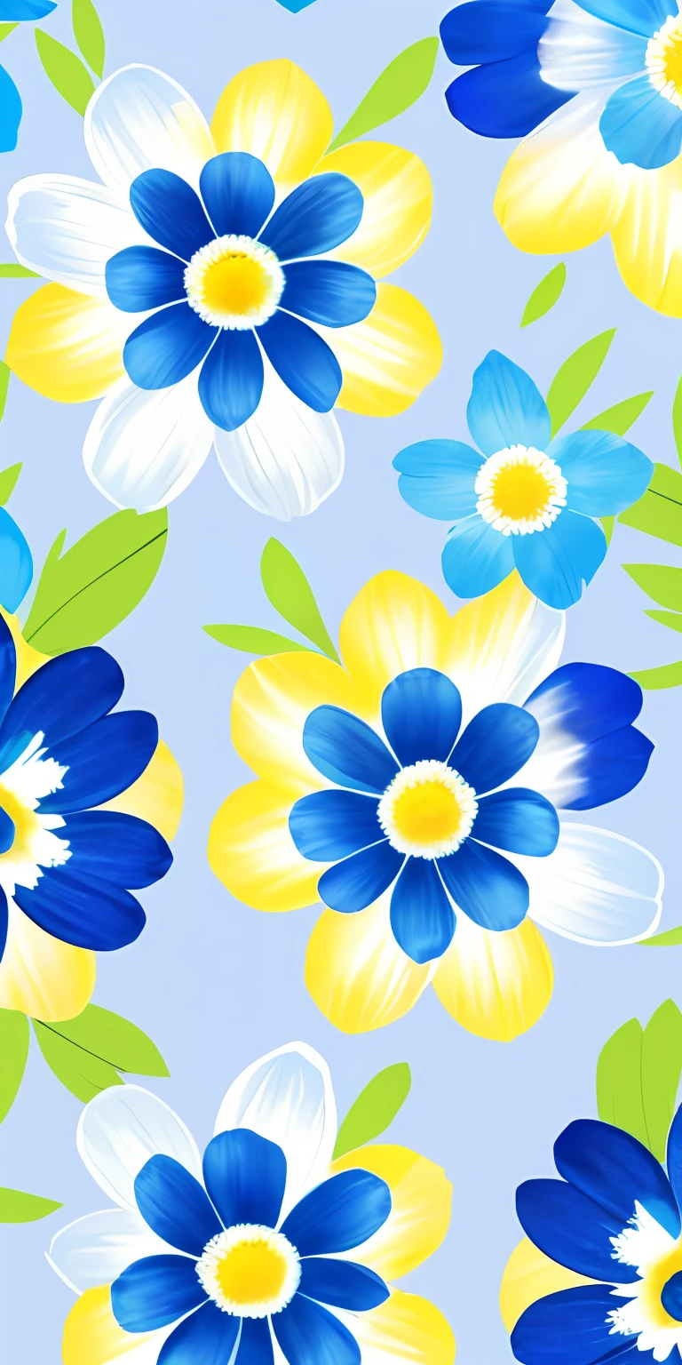 There are many blue flowers，There is a yellow center on a blue background, phone background, made with illustrator, Wallpaper phone, opulent, flower, flowers in the background, Flower background, pastel flowery background, strawberry embellishment, patchy flowers, florest background, Blue flowers, iPhone background, stylized flowers, iphone wallpaper, flowery wallpaper, blue - petals, blue flowers accents