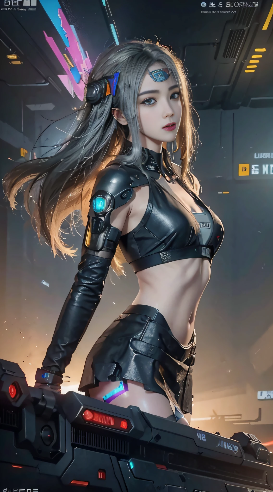 Best quality masterpiece, realistic, (very detailed: 1.3)8k, HDR, beautiful, (cyberpunk:1.6), in space, nebula, (holding_weapon:1.3), laser, (1 female mech:1.3), sexy body, facing the audience, glowing eyes, full body, (flying, diving, dynamic, motion blur: 1.4), (giant mech wings: 1.6), head up, glowing_eyes, mecha, panorama, earth in the background, nebula, space, particles, reality, hdr (high dynamic range), ray tracing, nvidia rtx, super resolution, unreal 5, subsurface scattering, pbr texture, post-processing, anisotropic filtering, depth of field, maximum sharpness and sharpness, multi-layer texture, albedo and highlight mapping, surface shading, accurate simulation of light-material interactions, perfect proportions, octane rendering, duotone lighting, large aperture, low iso, white balance, rule of thirds, 8K raw, high efficiency subpixels, Subpixel volume products, (best quality), (Japanese: 0.5), (Korean: 0.8), (Liu Yifei: 1.5) long hair, (:1.2), (chest: 1.5), (white transparent lace mini skirt: 1.5)