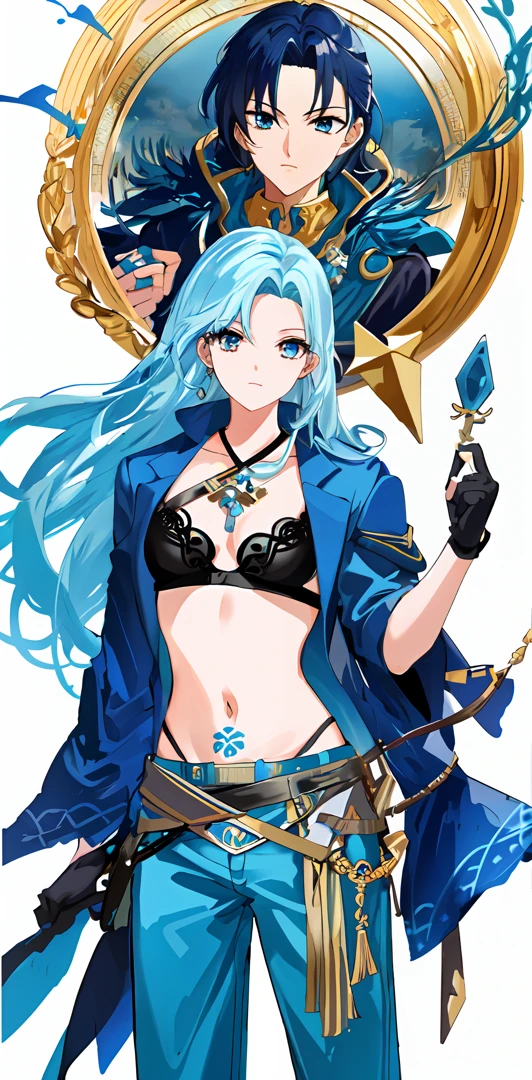 Ultra-high-definition 2D art, Close-up (1 mulher), cabelo azul claro, 2D animation style, Soft and delicate representation, Also pay attention to your full body tattoos (arte de corpo inteiro), modo paisagem, obras-primas de Guweiz e James Jean, desenhos especializados em tatuagem da CGSCOSITY, etc. A gorgeous blue-haired girl who became a hot topic at Japan's fashion art station. Toguro