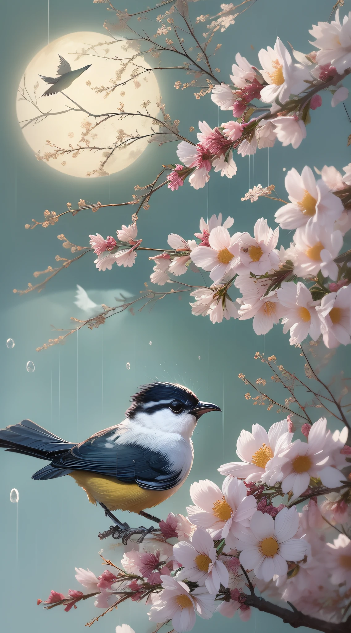 Spring sleep does not dawn,Birds are heard everywhere。 The sound of wind and rain at night,How much flowers fall。