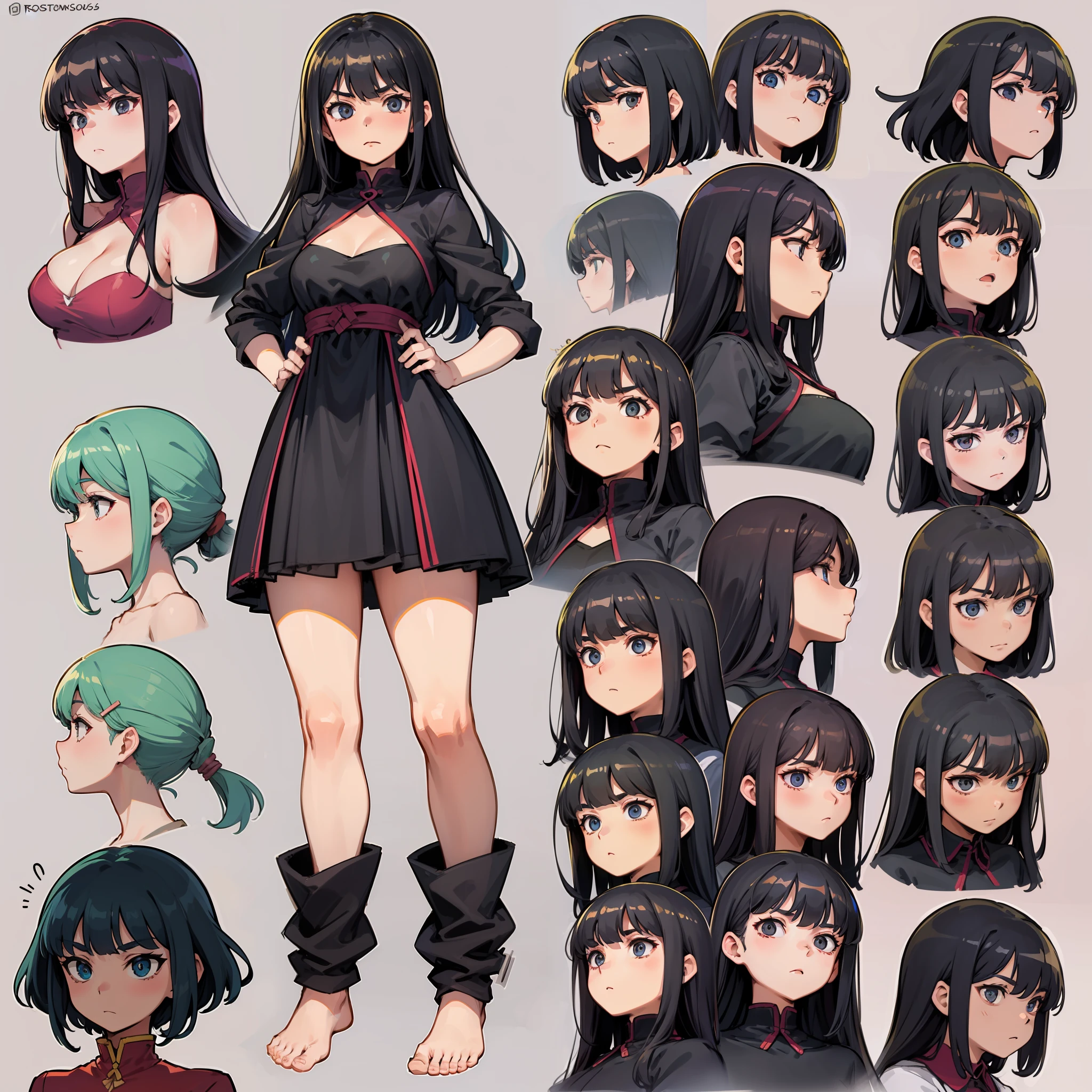 garota, model sheet, rostos, Expressions ,Organizado.