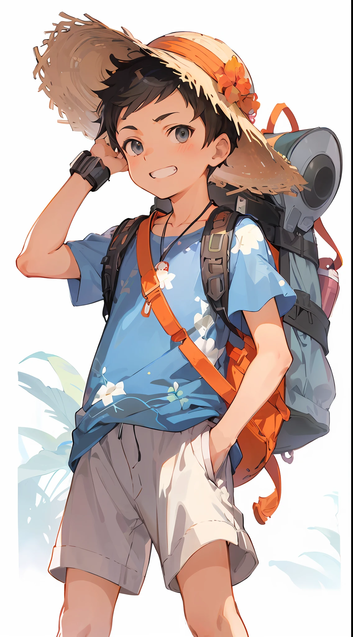 Anime boy with backpack and hat on head, By Shinkai Makoto ( Apex Legends ), By Shinkai Makoto!, detailed anime character art, Anime Boy, made with anime painter studio, By Shinkai Makoto!!, Official art, ( ( By Shinkai Makoto ) ), by Ryan Yee, By Shinkai Makoto. - H 2160, Scout Boy
