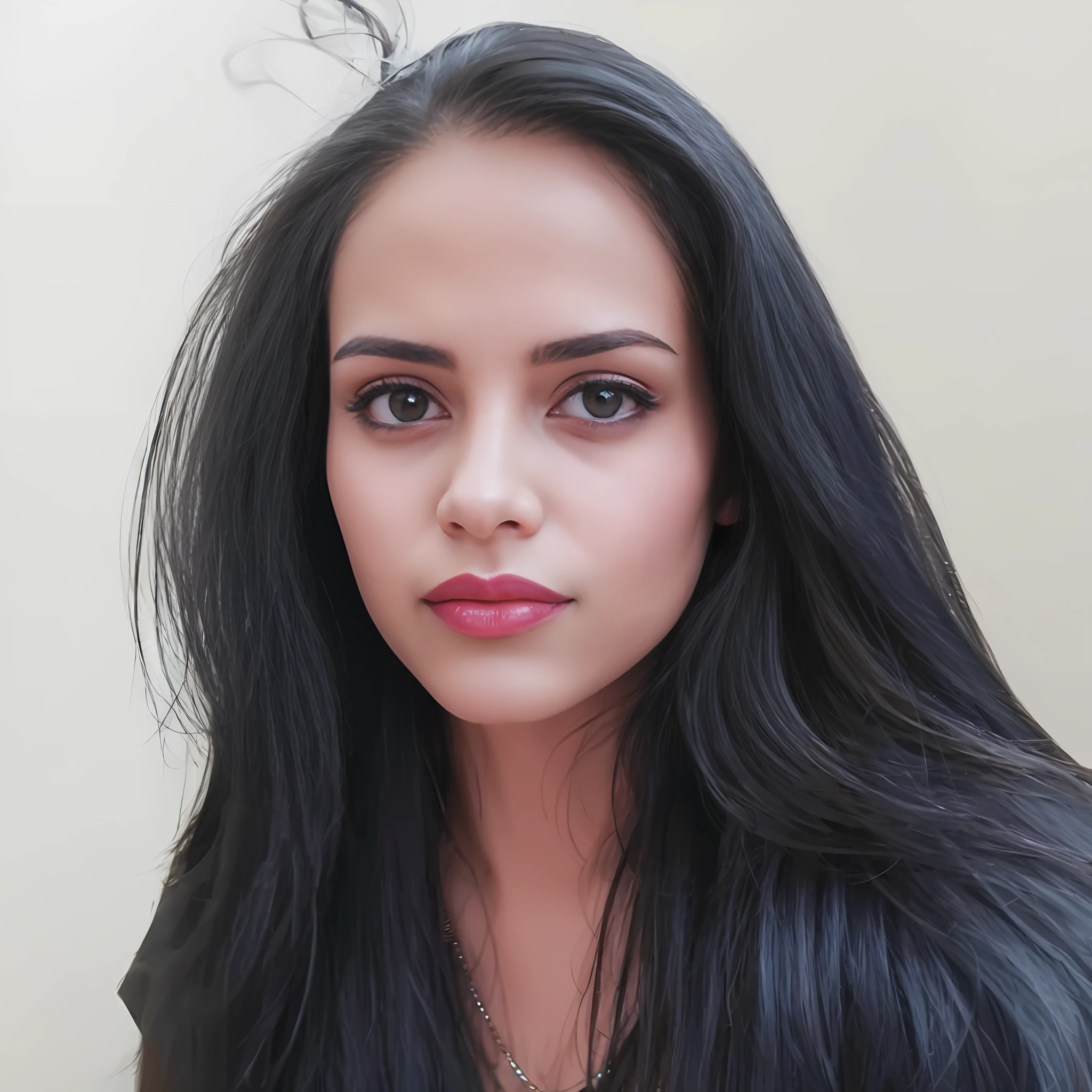 there is a woman with long black hair and a necklace, 3 0 years old woman, 30 years old woman, female with long black hair, indian girl with brown skin, photo of a woman, with accurate face, beuatiful face, 2 7 years old, with straight black hair, portait photo profile picture, professional profile picture, profile pic