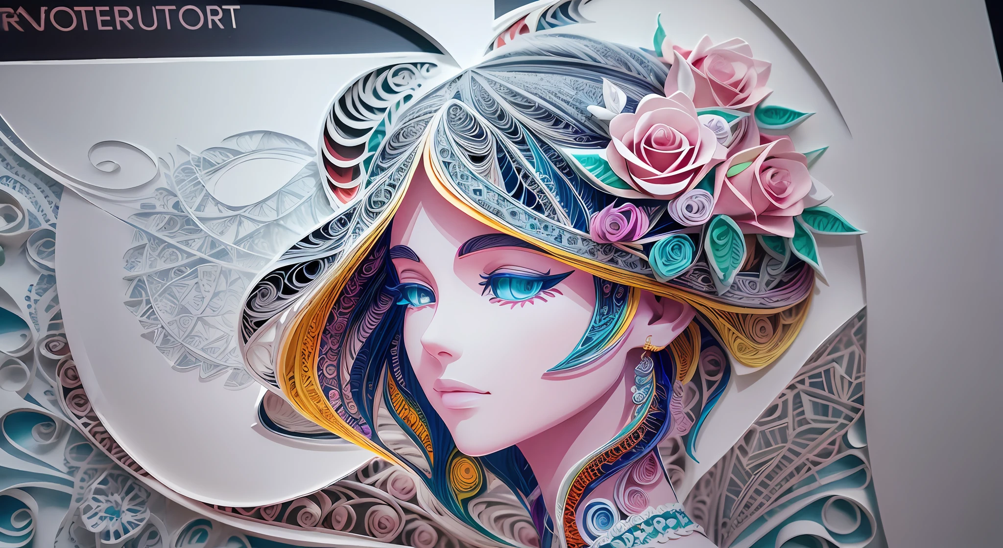 (hologram:1.5),(The silhouette of a beautiful woman:1.3),(Colorful roses:1.2),in the Spring,White background,paper art,(quilling paper art:1.5),(zentangle:1.2), (geomerty:1.2),a 3D render,extremely detaile, Cinematic lighting effects,4K,Masterpiece,