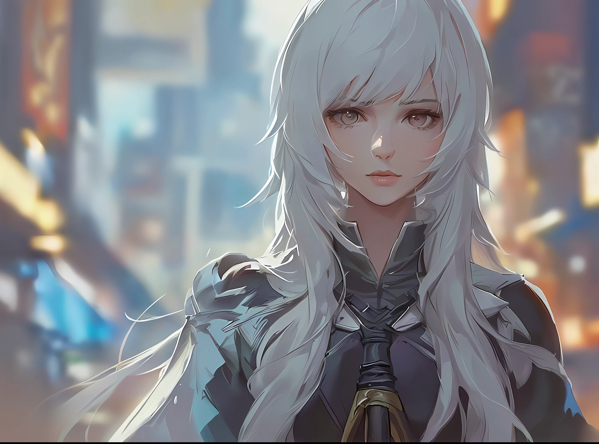 a close up of a person with white hair and a sword, white haired deity, with white long hair, with long white hair, artwork in the style of guweiz, white haired, guweiz, handsome guy in demon slayer art, beautiful character painting, by Yang J, white-haired, guweiz on pixiv artstation, anime character