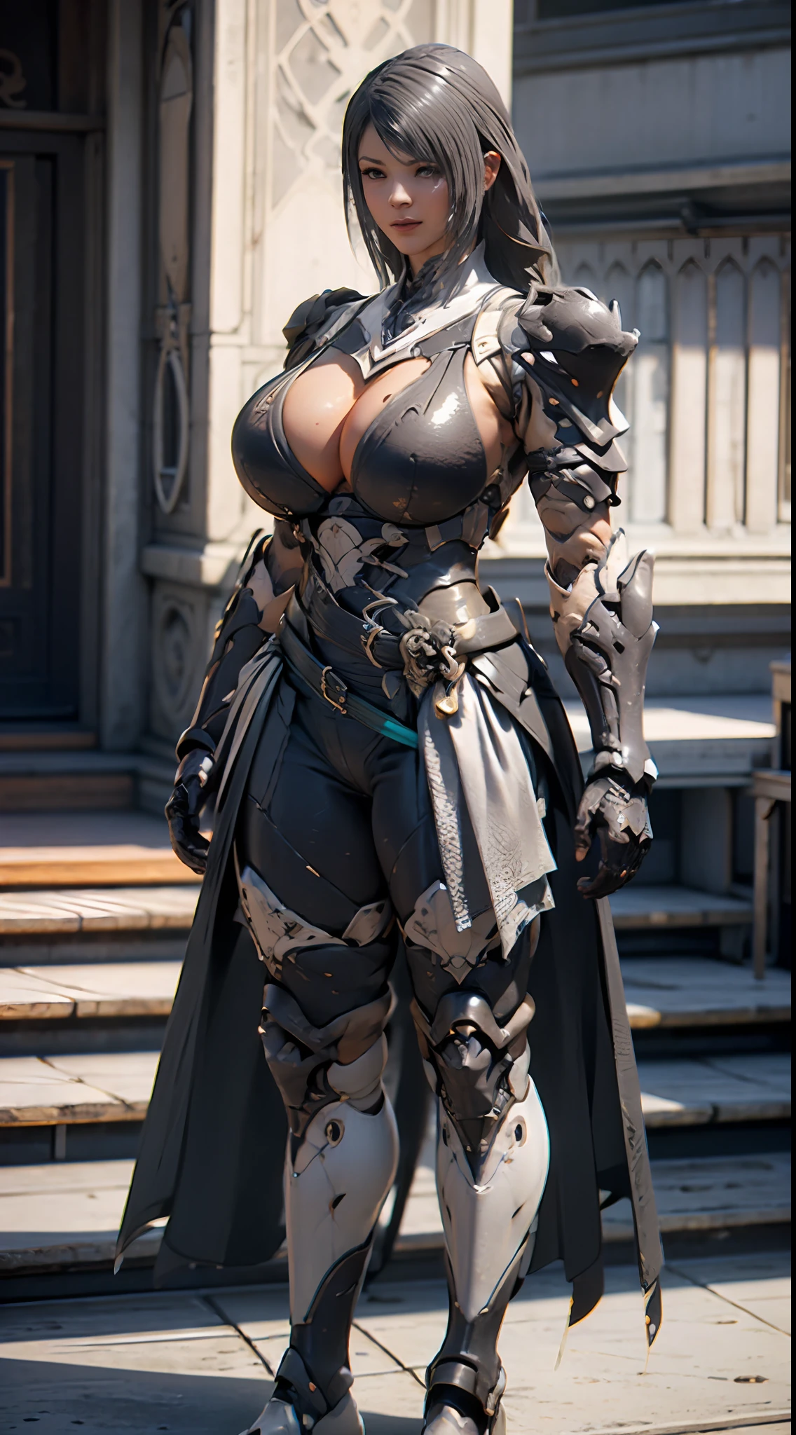 ((Unreal Engine 5)), Realistic Rendering, Excellent, Full armor, knight Cloak, helm, (Yoga hotpants), looking on camera, sexy posing walking down on street, beautiful face, kpop makeup, CGImix, (photorealism:1.2), (perfect fingers), ultrarealistic uhd face, (huge fake boobs:1.4), (gigantic breasts:1.1), (muscle abs), (big butt), (wide hips), (thick thighs), slim waist, hourglass figure, half body, ((glowing skin)), ((shiny skin)), Realistic body, ((she is sexy body)), ((clean skin)), photorealistic, bokeh, motion blur, masterpiece, highres, 1080P, super detail, textured skin.