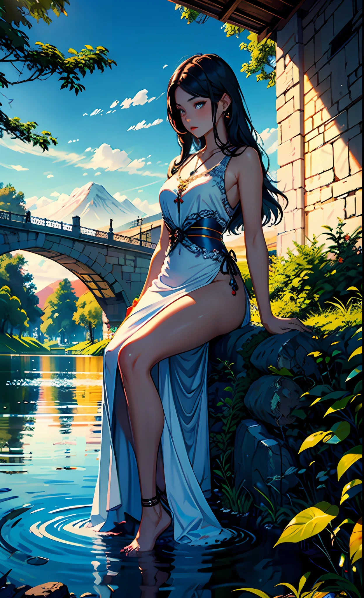 1 girl, serene expression, mesmerizing eyes, straight long hair, flowing dress, poised posture, porcelain skin, subtle blush, crystal pendant
BREAK
golden hour, (rim lighting):1.2, warm tones, sun flare, soft shadows, vibrant colors, painterly effect, dreamy atmosphere
BREAK
scenic lake, distant mountains, willow tree, calm water, reflection, sunlit clouds, peaceful ambiance, idyllic sunset, ultra detailed, official art, unity 8k wallpaper
, zentangle, mandala