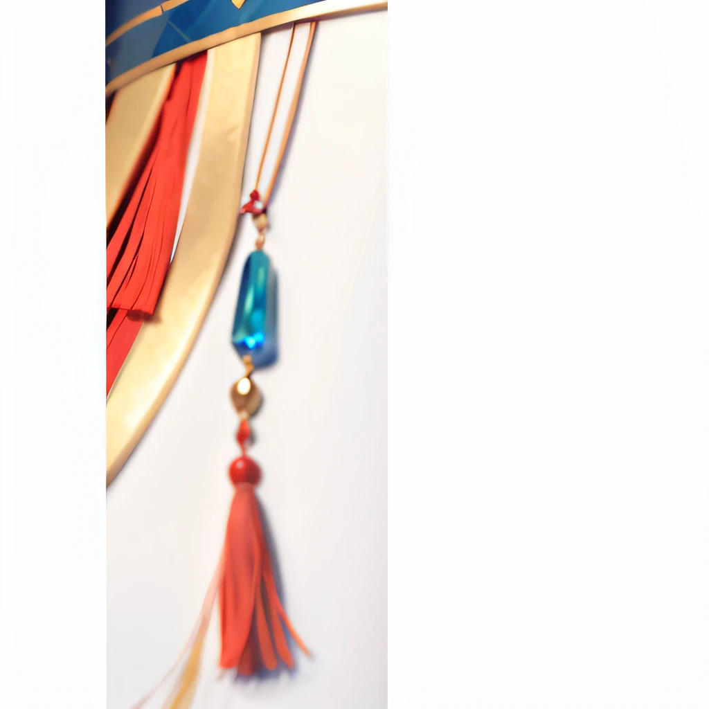 Absolutely clear，There are tassels hanging from it, nipple tassels, Tassel gemstones, Red, Blue and gold color scheme, lasso, close up shot of an amulet, 1128x191 resolution, 4 k detail, 4K detail, Clear details，crisp edges， details and vivid colors