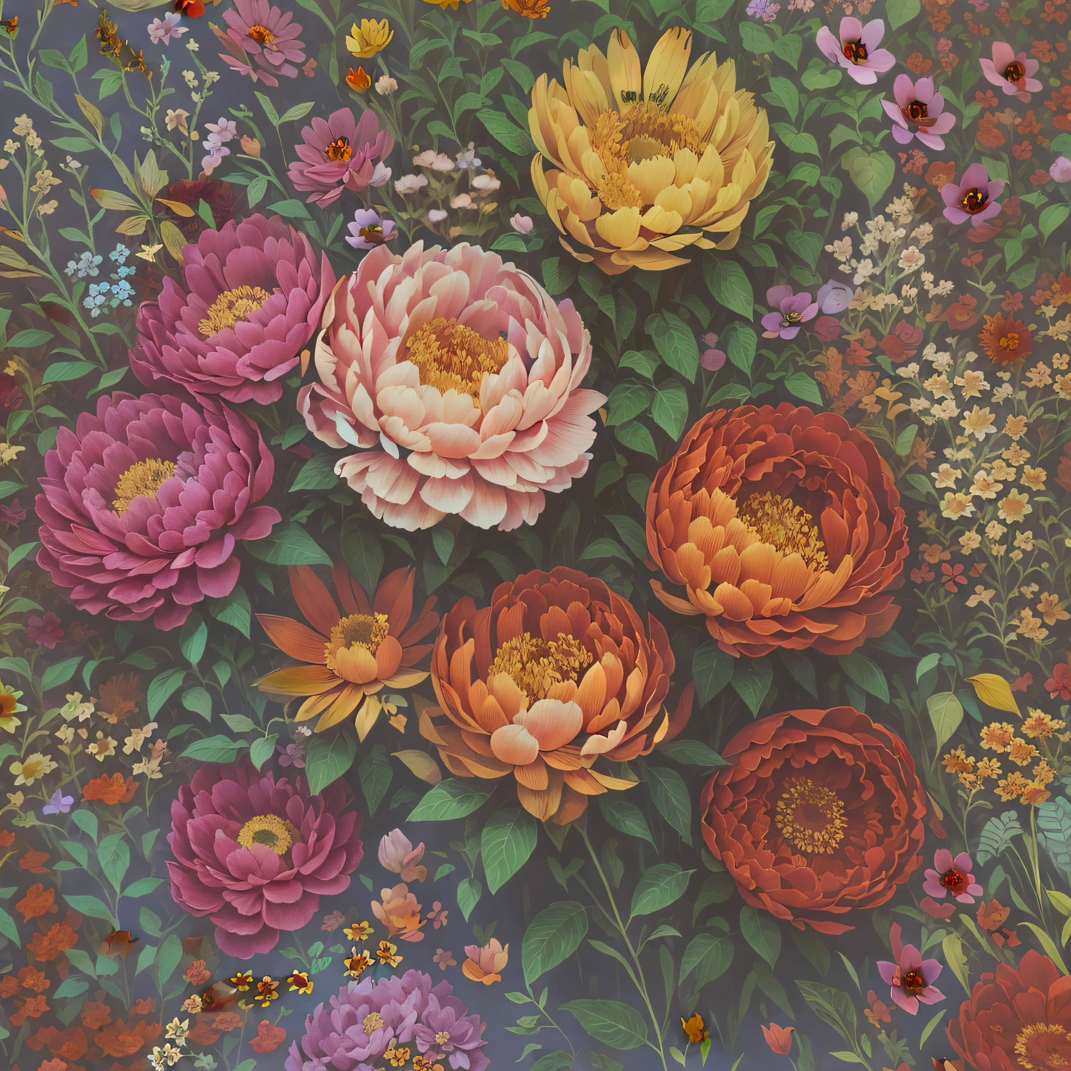 Colorful peony flowers all over the screen