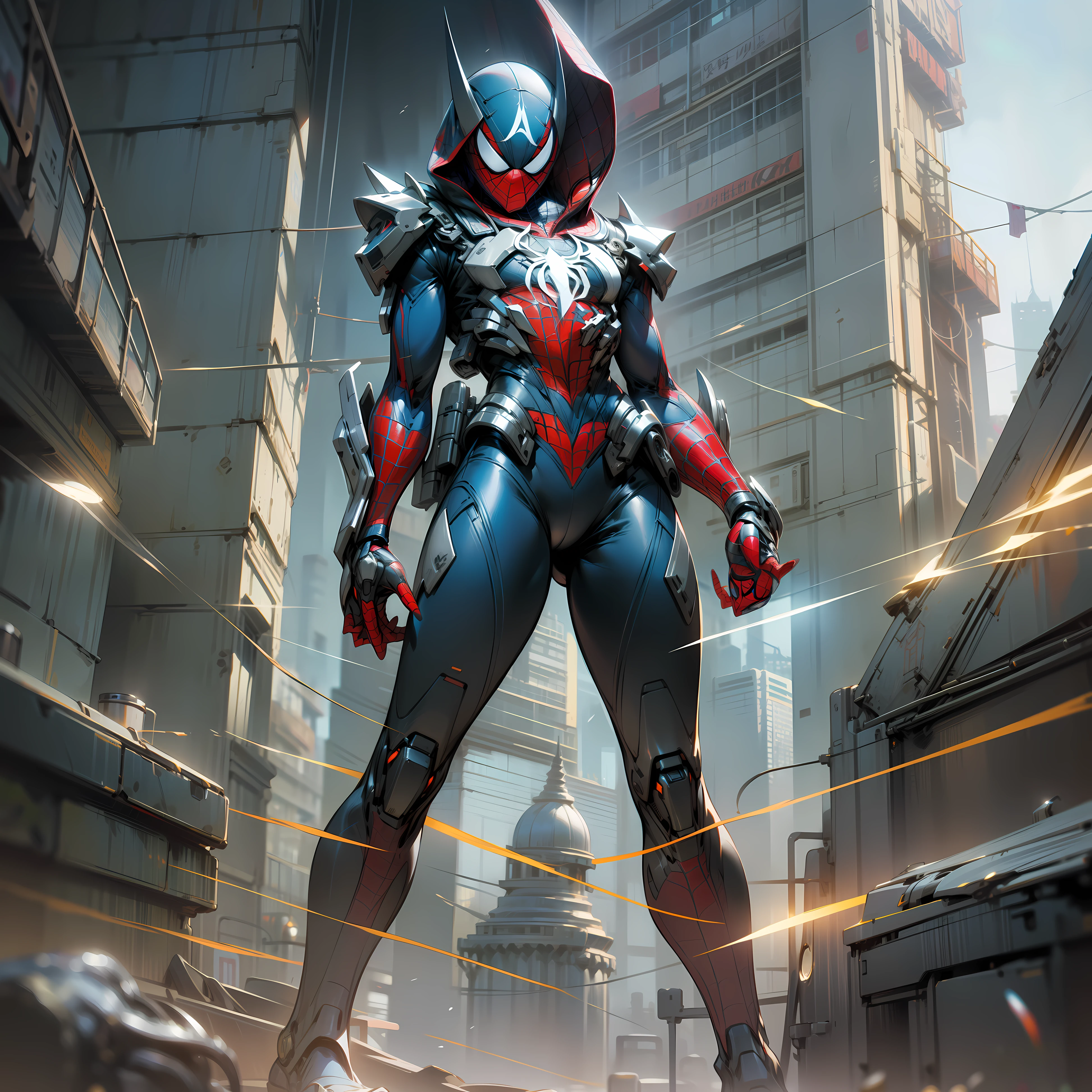 Midjourny-v5 style,The (({EVIL SPIDERMAN wear "BLACK NEON LIGHT HODDIE" }))in ((FUTURISTIC BAGAN)) city (((EVIL DARK SPIDERMAN)))take a (( CAPTAIN AMERICA SHIELD)), spidermen suit make with black jade and neon light, ((EVIL DARK SPIDERMAN)) is full body with weapon and((" 4D ARABESQUE")) illustration cinematic character design, cyberpunk cyborg suit, future cyborg suit with weapon, ((sci-fi suit)), cyber hight tech suit, cyberpunk ((EVIL DARK SPIDERMAN)) , cgsociet, ((ADVANCE BAGAN))CITY background, (((ADVENCE BAGAN CITY))) backround, post dark ((BAGAN)) CITY,cyberpunk 3 0 0 7 7 years character art, by Eddie Mendoza, ((DARK character)) design, ((NEON suit)), cyberpunk, style of ((dr.strange)), future cyber suit, ((DARK SPIDERMAN))warrior, wearing cyber suit with weapon, trending anime artwork, very strong cyberpunk((EVIL DARK SPIDERMAN)) warrior, streaming on twitch, digital epic artwork, shot with SONY(A7RV)FE 80mm F/5.8,viktor antonov concept art, dressed as a ((CYBER SUIT)), official character art, technomancer, character artwork, cover art of graphic novel, stunning character art, graphic novel cover art,ultra realistic, 32k, (The ALEXA-LF)( Lecia APO-Telit-R 1:5.6/1600mm
oil painting, unique art pixar, 16k, 8k, 4k, HD, 4D, vivid light refractions --w 1920 --h 1020,masterpiece city design,luxurious cinematic colour quality, unique and mesmerizing building look, tranding on artstation,(magnificent4d arabesque art), ostentatious detailed dark bagan city. 32K,4D,64-bit,pixar c4d, 32k60p+UHD+4d. --auto