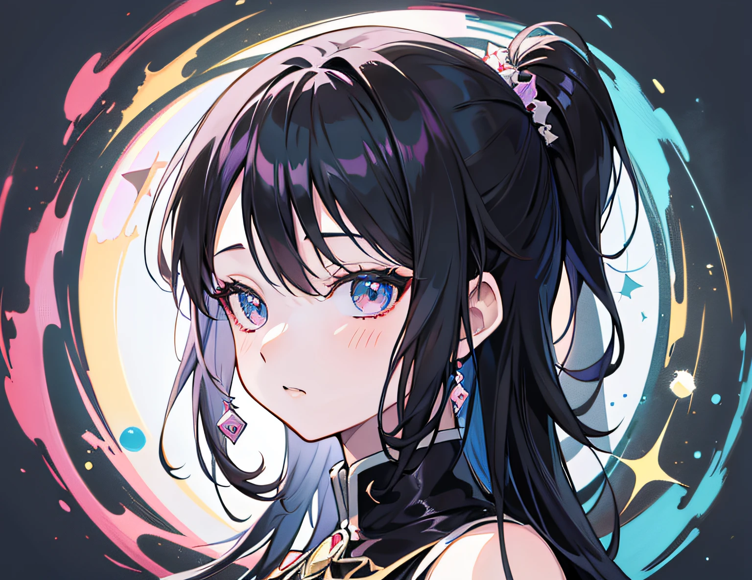 Anime girl with black hair and colorful dress, rossdraws pastel vibrant, rossdraws cartoon vibrant, anime style 4 k, Beautiful Anime Portrait, artgerm colorful!!!, ! Dream ArtGerm, Beautiful anime girl, digital art in anime style, anime art wallpaper 4k, anime art wallpaper 4k, digital anime art, Very detailed ArtGerm, Simple background
