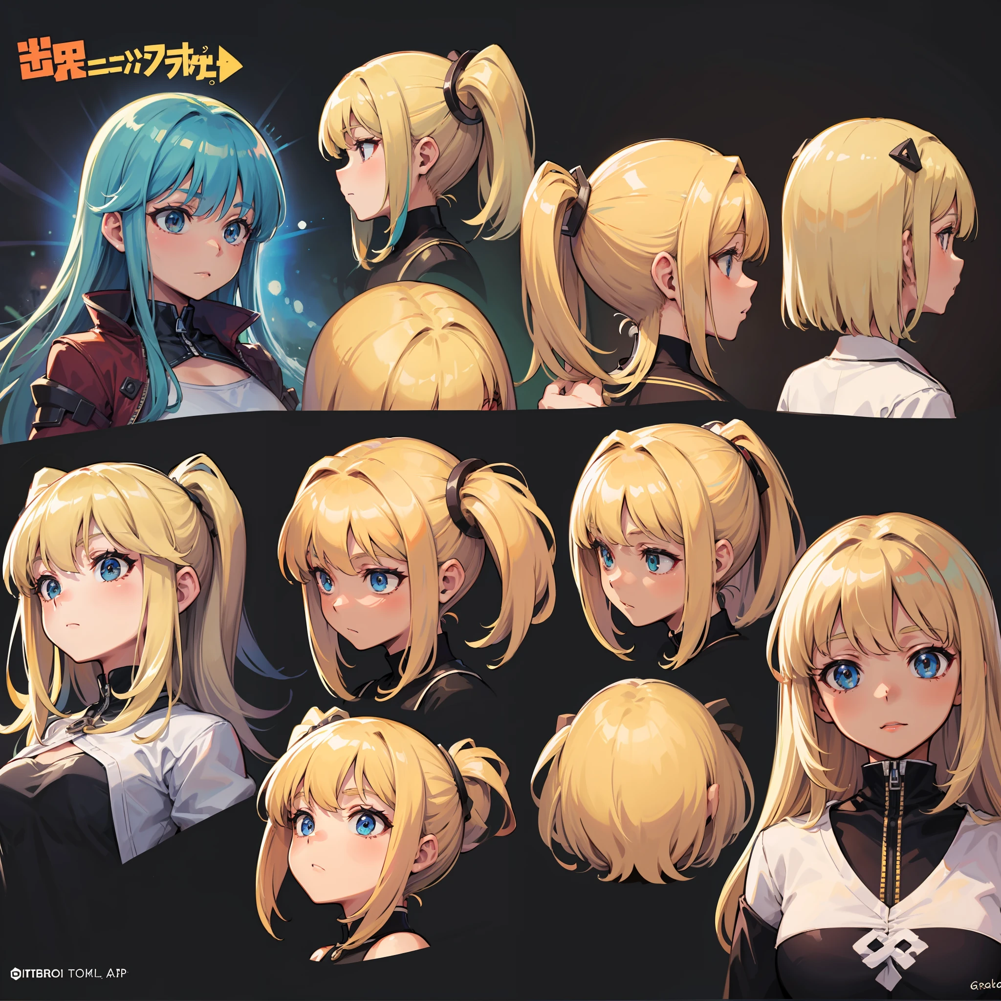 garota, model sheet, rostos,kalap, Organizado.