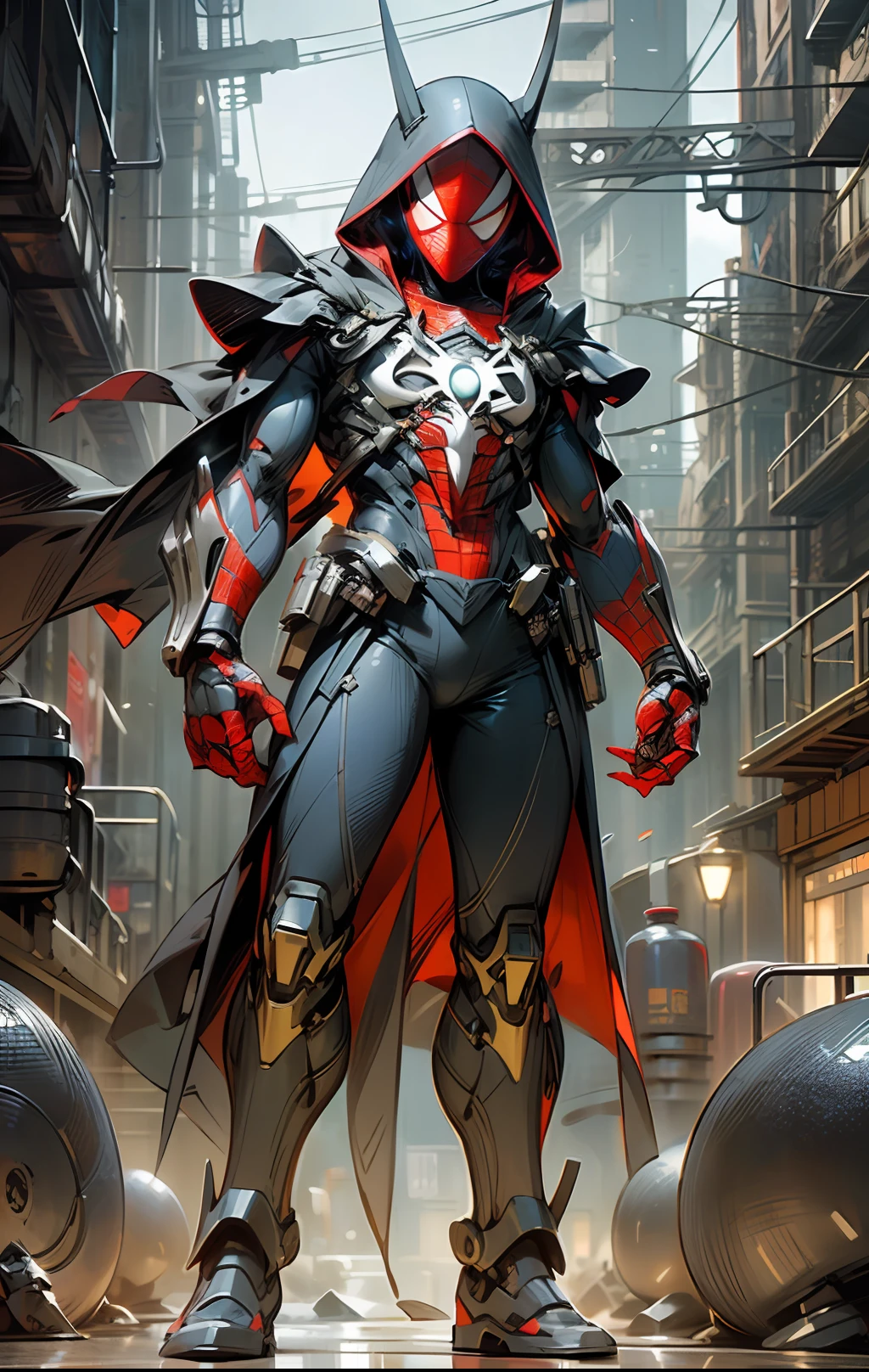 Midjourny-v5 style,The (({EVIL SPIDERMAN wear "BLACK NEON LIGHT HODDIE" }))in ((FUTURISTIC BAGAN)) city (((EVIL DARK SPIDERMAN)))take a (( CAPTAIN AMERICA SHIELD)), spidermen suit make with black jade and neon light, ((EVIL DARK SPIDERMAN)) is full body with weapon and((" 4D ARABESQUE")) illustration cinematic character design, cyberpunk cyborg suit, future cyborg suit with weapon, ((sci-fi suit)), cyber hight tech suit, cyberpunk ((EVIL DARK SPIDERMAN)) , cgsociet, ((ADVANCE BAGAN))CITY  background,  (((ADVENCE BAGAN CITY))) backround, post dark ((BAGAN)) CITY,cyberpunk 3 0 0 7 7 years character art, by Eddie Mendoza, ((DARK character)) design, ((NEON suit)), cyberpunk, style of ((dr.strange)), future cyber suit, ((DARK SPIDERMAN))warrior,  wearing cyber suit with weapon, trending anime artwork, very strong cyberpunk((EVIL DARK SPIDERMAN)) warrior, streaming on twitch, digital epic artwork, shot with SONY(A7RV)FE 80mm F/5.8,viktor antonov concept art, dressed as a ((CYBER SUIT)), official character art, technomancer, character artwork, cover art of graphic novel, stunning character art, graphic novel cover art,ultra realistic, 32k, (The ALEXA-LF)( Lecia APO-Telit-R 1:5.6/1600mm
oil painting, unique art  pixar, 16k, 8k, 4k, HD, 4D, vivid light refractions --w 1920 --h 1020,masterpiece city design,luxurious cinematic colour quality, unique and mesmerizing building look, tranding on artstation,(magnificent4d arabesque art), ostentatious detailed dark bagan city. 32K,4D,64-bit,pixar c4d, 32k60p+UHD+4d. --auto