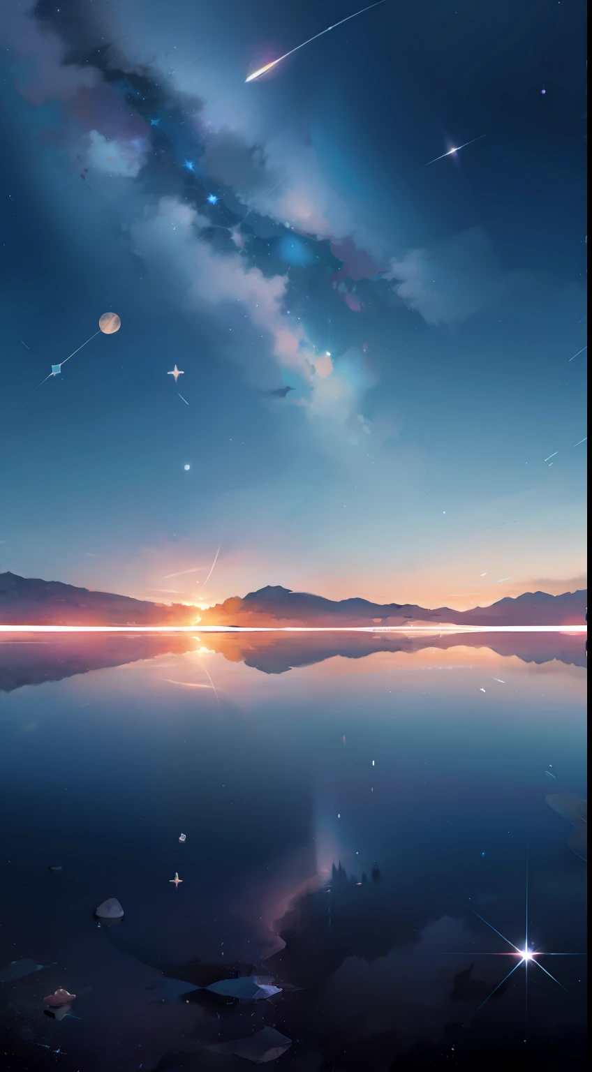 （（No humans））、landscapes、Salar de Uyuni、water reflections、starrysky、ren