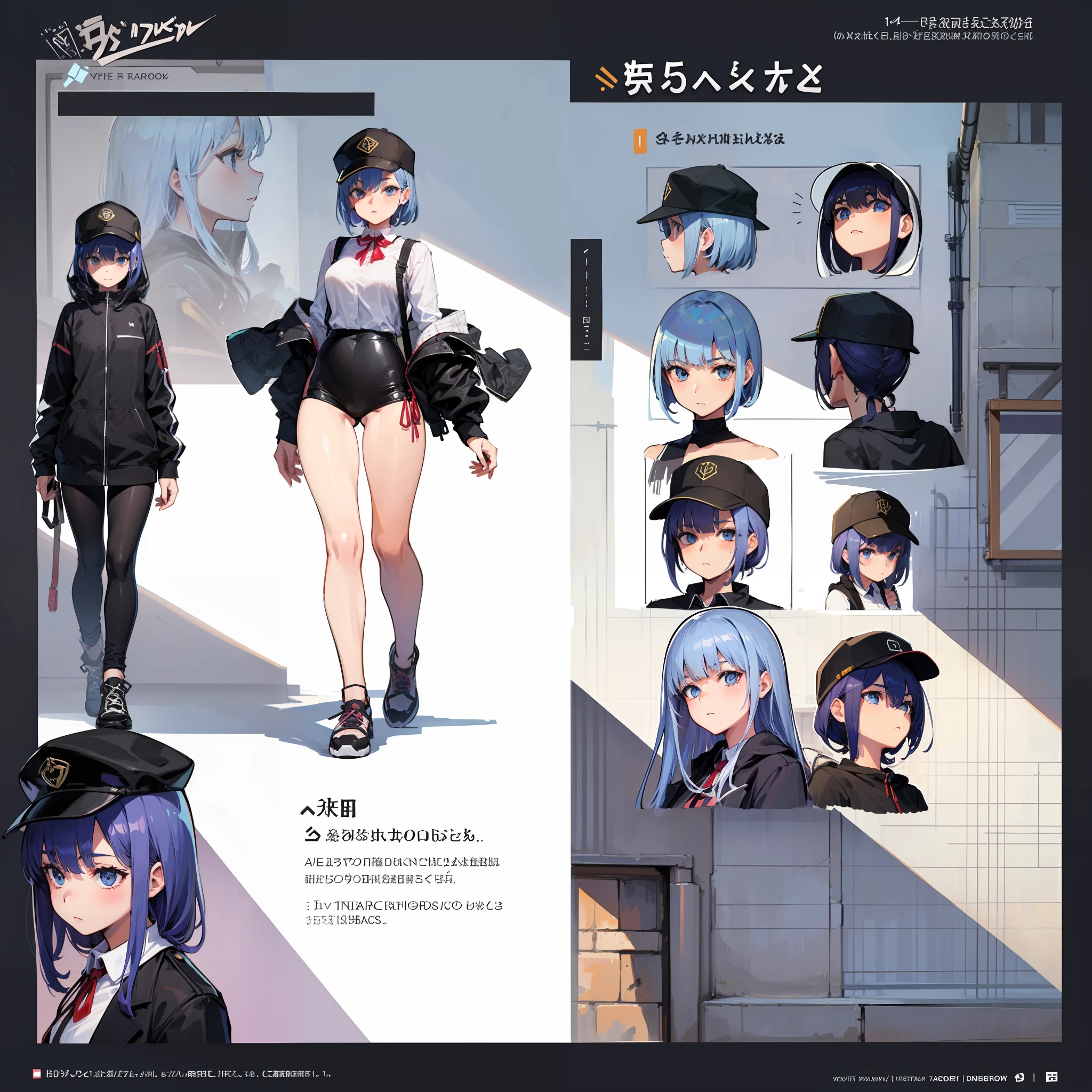 Girl wearing hat, model sheet, rostos, Organizado.