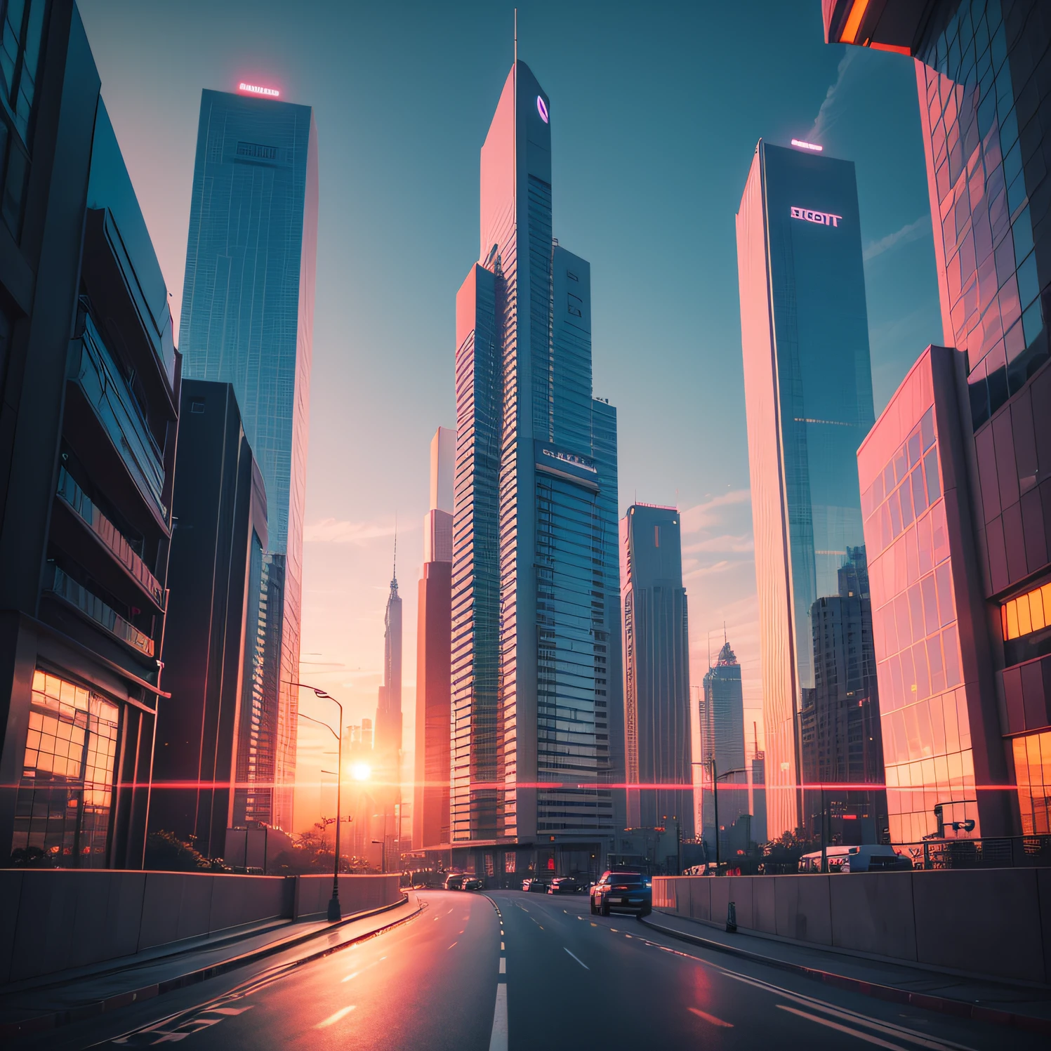 Modern age city,the sunset,neonlight,take hand。 --auto