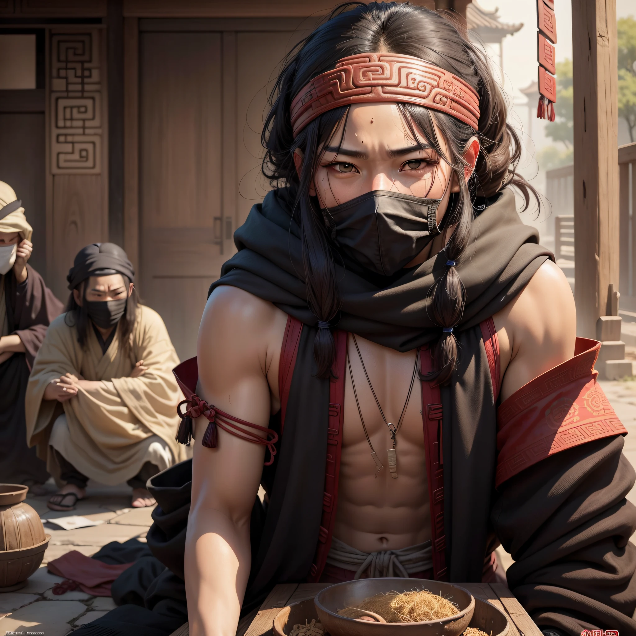 A beggar of a gang,Chinese Ancient Times,hair messy,Cover your face,Dirty face,k hd --auto
