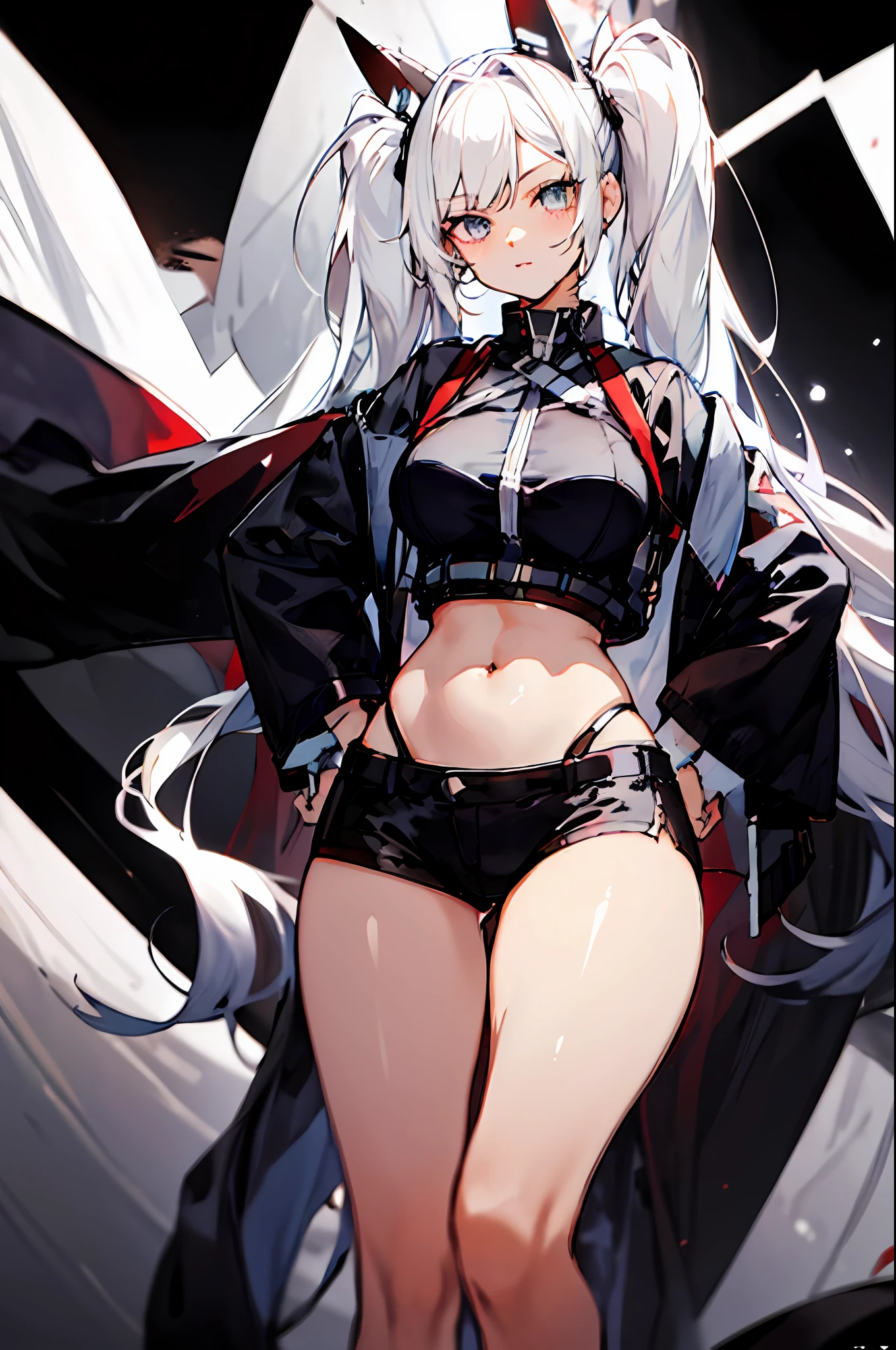 Anime - Stylistic image of a woman dressed in black,White hair and horns, Kantai collection style, Badass anime 8 K, Best anime 4k konachan wallpaper, azur lane style, white-haired god, style of anime4 K, trending on artstation pixiv, From Arknights, from girls frontline, white haired Cangcang, Perfect white haired girl