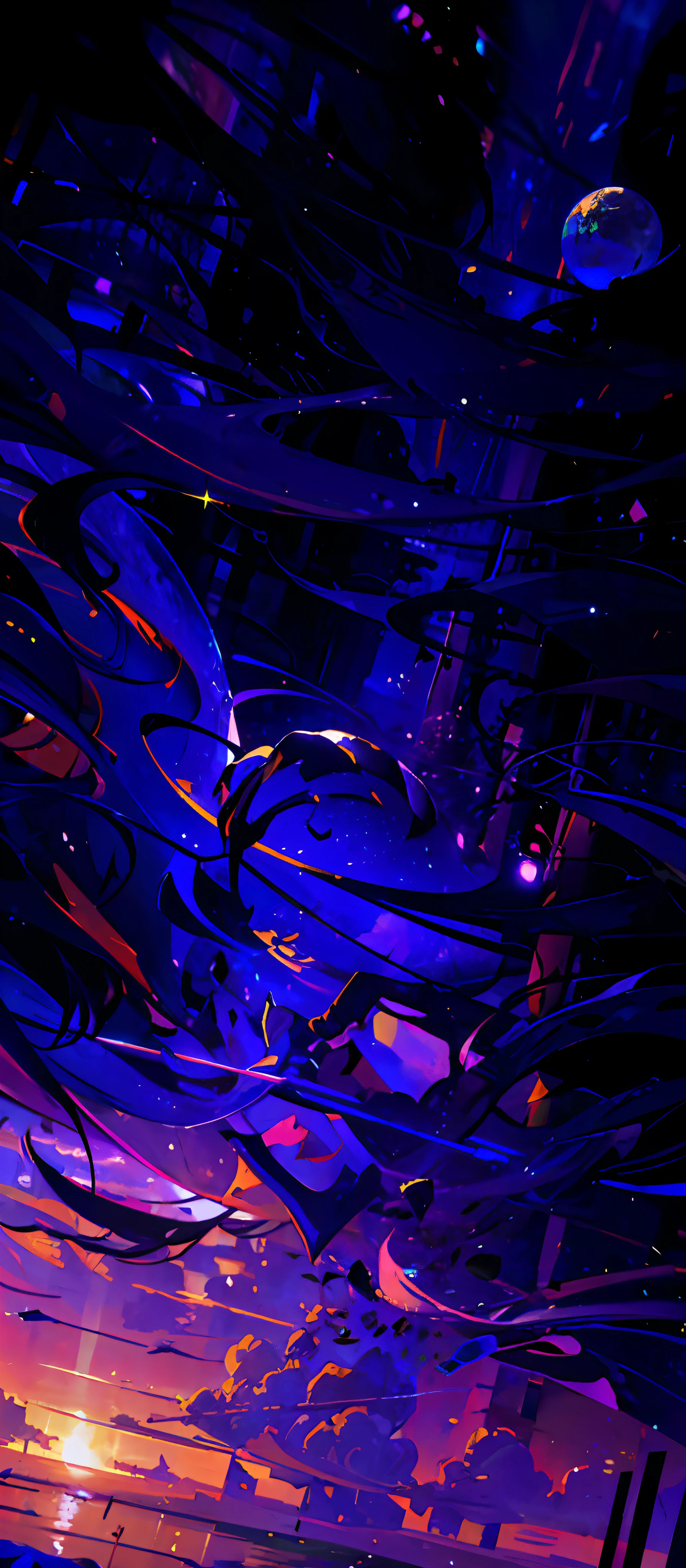 illuminated abstract painting of a colorful sky with many stars, twisted turn of fate abstraction, pintura digital | intrincado, baixo detalhamento. pintura digital, intrincada pintura digital, Arte Digital 4K, chaotic cinematic spatial rift, arte abstrata de anime, Arte digital detalhada em 4k, no plano astral ) ) ), Arte digital altamente detalhada em 4k, arte digital 4k inquietante