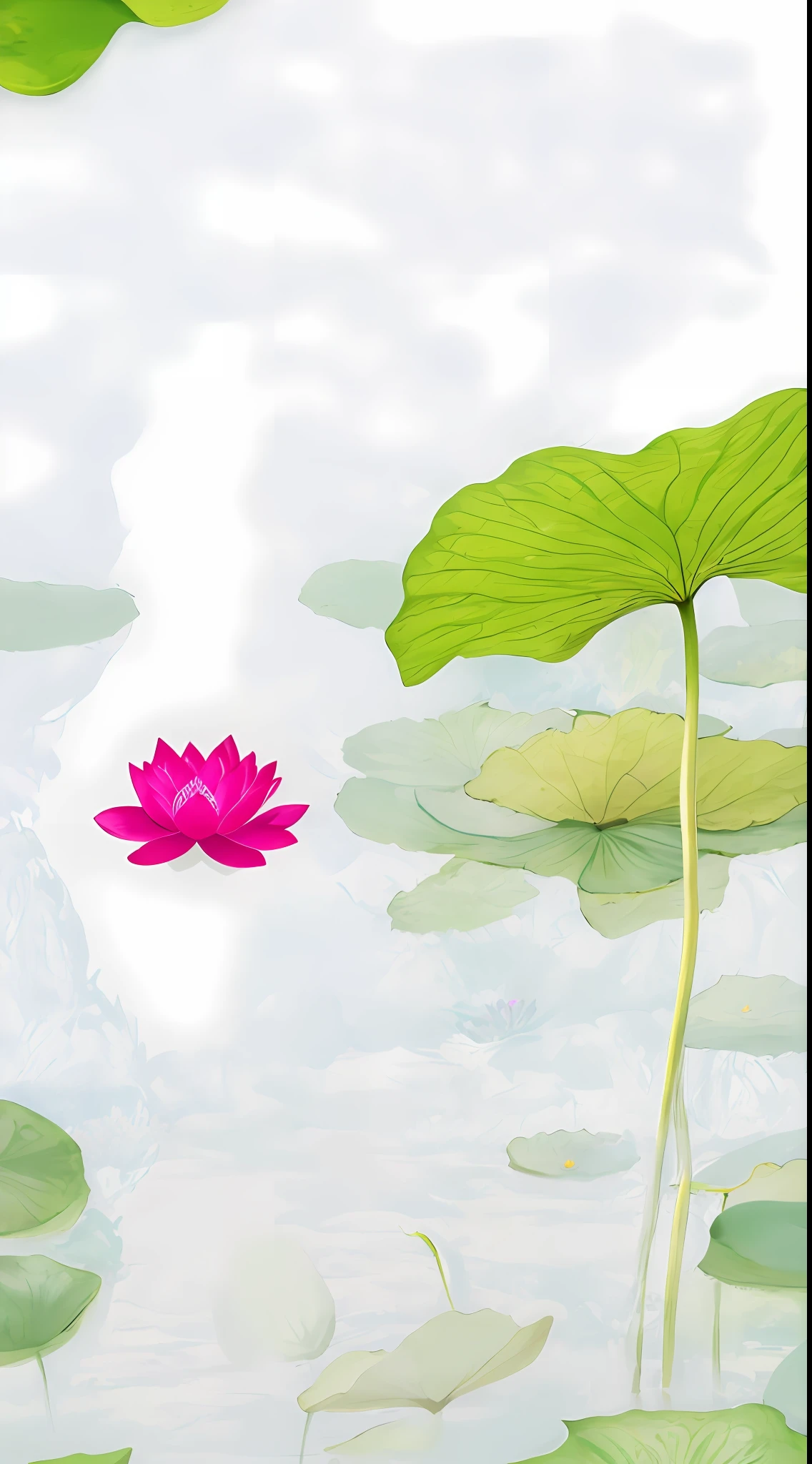 There is a pink flower in the center of the pond, Lotus leaf, lotuses, pink zen style, ,