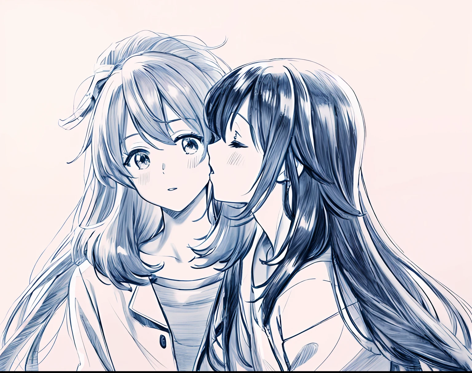 Drawing of a couple kissing each other in a kiss, clean anime outlines, kissing together cutely, Line art!!, perfect lineart, author:Middle Bokuhn, Line sketch!!, anime style drawing, clean lineart, kissing together, peasant boy and girl first kiss, Anime Paintings, beautiful line art, lovely kiss, anime sketch, pin on anime