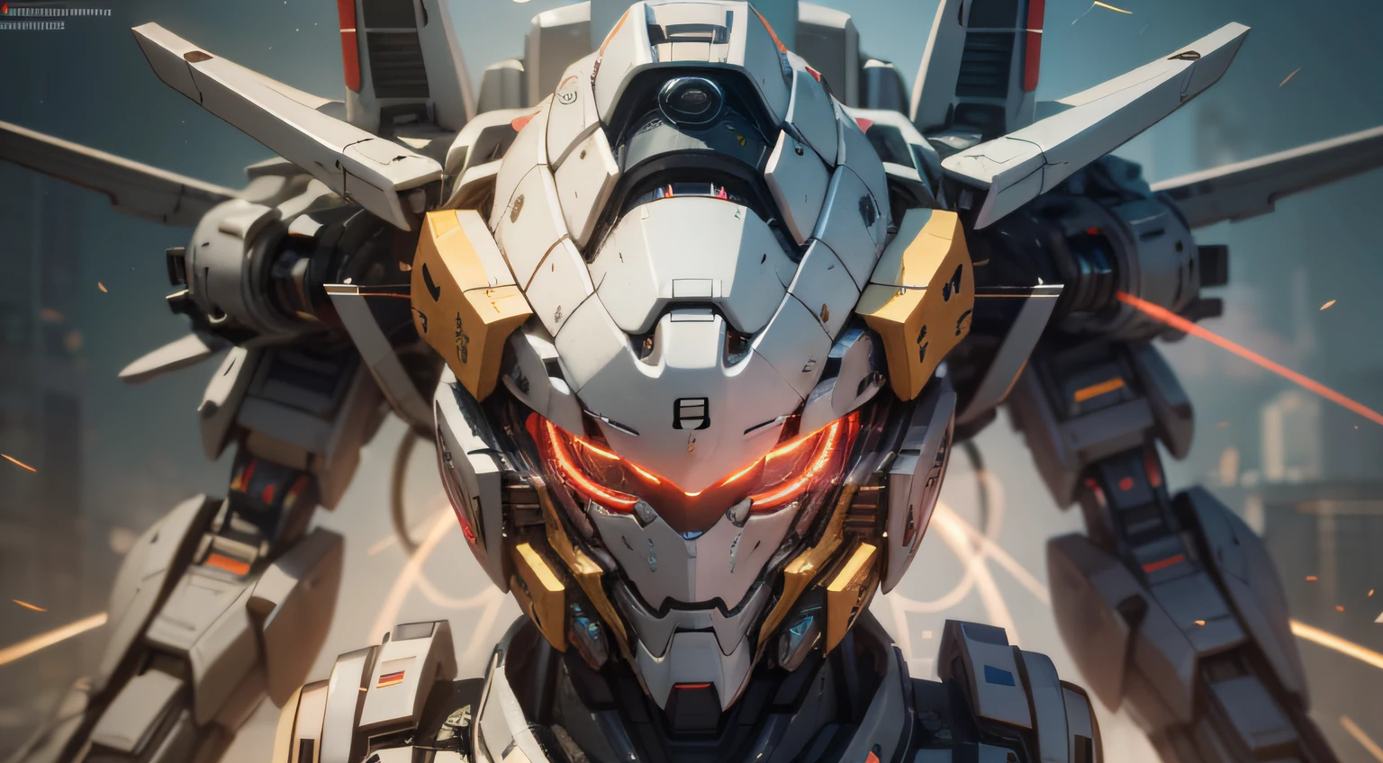 Mecha Inspiration, ArtStation Masterpiece, 4K Highly Detailed Digital Art, Gundam Style, Robot Mech, Cool Mech Style, Mech Portrait, ArtStation HD Trend, Rendering with Redshift, Glowing Eyes, Particle, Reality, HDR (High Dynamic Range), Ray Tracing, NVIDIA RTX, Super Resolution, Unreal 5, Subsurface Scattering, PBR Texture, Post Processing, Anisotropic Filtering, Depth of Field, Maximum Sharpness and Clarity, Multi-layer Texture, Albedo and Specular maps, Surface shading, Accurate simulation of light-material interactions, Perfect Proportions, Octane Render, duotone lighting, large aperture, low ISO, white balance, rule of thirds, 8K RAW, high efficiency sub-pixels, subpixel convolution