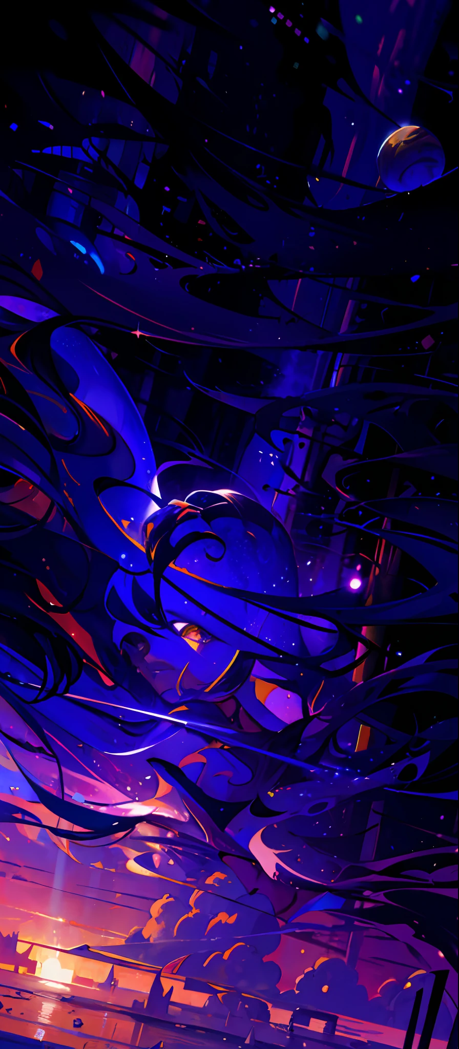 illuminated abstract painting of a colorful sky with many stars, twisted turn of fate abstraction, Pintura digital | intrincado, baixo detalhamento. Pintura digital, Pintura digital intrincada, Arte Digital 4K, chaotic cinematic spatial rift, arte abstrata de anime, Arte digital detalhada em 4k, no plano astral ) ) ), Arte digital altamente detalhada em 4k, Arte digital 4K perturbadora, arte de anime, anime manga, estrelas