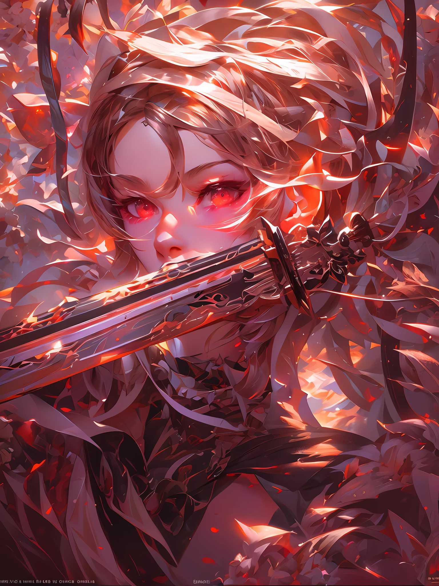 anime girl with a sword in her hand and blood on her eyes, by Yang J, artwork in the style of guweiz, rossdraws sakimimichan, artgerm and atey ghailan, by Shitao, guweiz on artstation pixiv, persona 5 art style wlop, guweiz, inspired by Yanjun Cheng,masterpiece, best quality, (extremely detailed CG unity 8k wallpaper), (best quality), (best illustration), (best shadow), absurdres, realistic lighting, (Abyss), beautiful detailed glow