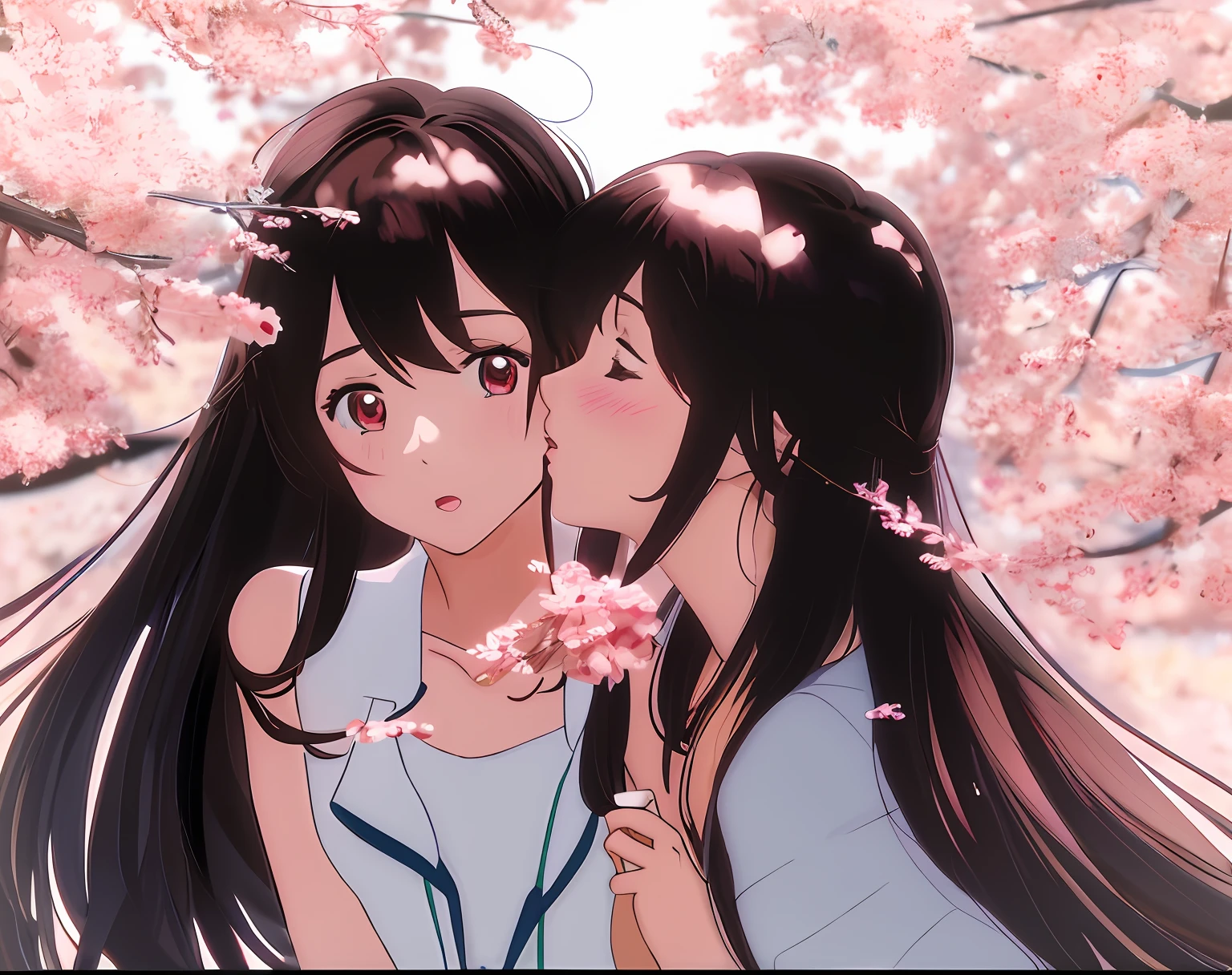 Anime drawing of two girls kissing each other, kissing together cutely, two beautiful anime girls, anime sketch, Line sketch!!, lovely kiss, Anime girls, kissing together, realistic anime artstyle, ilya kuvshinov with long hair, anime shading), Makoto Shinkai and Artgerm, drawn in anime painter studio, anime art style, beautiful anime art style