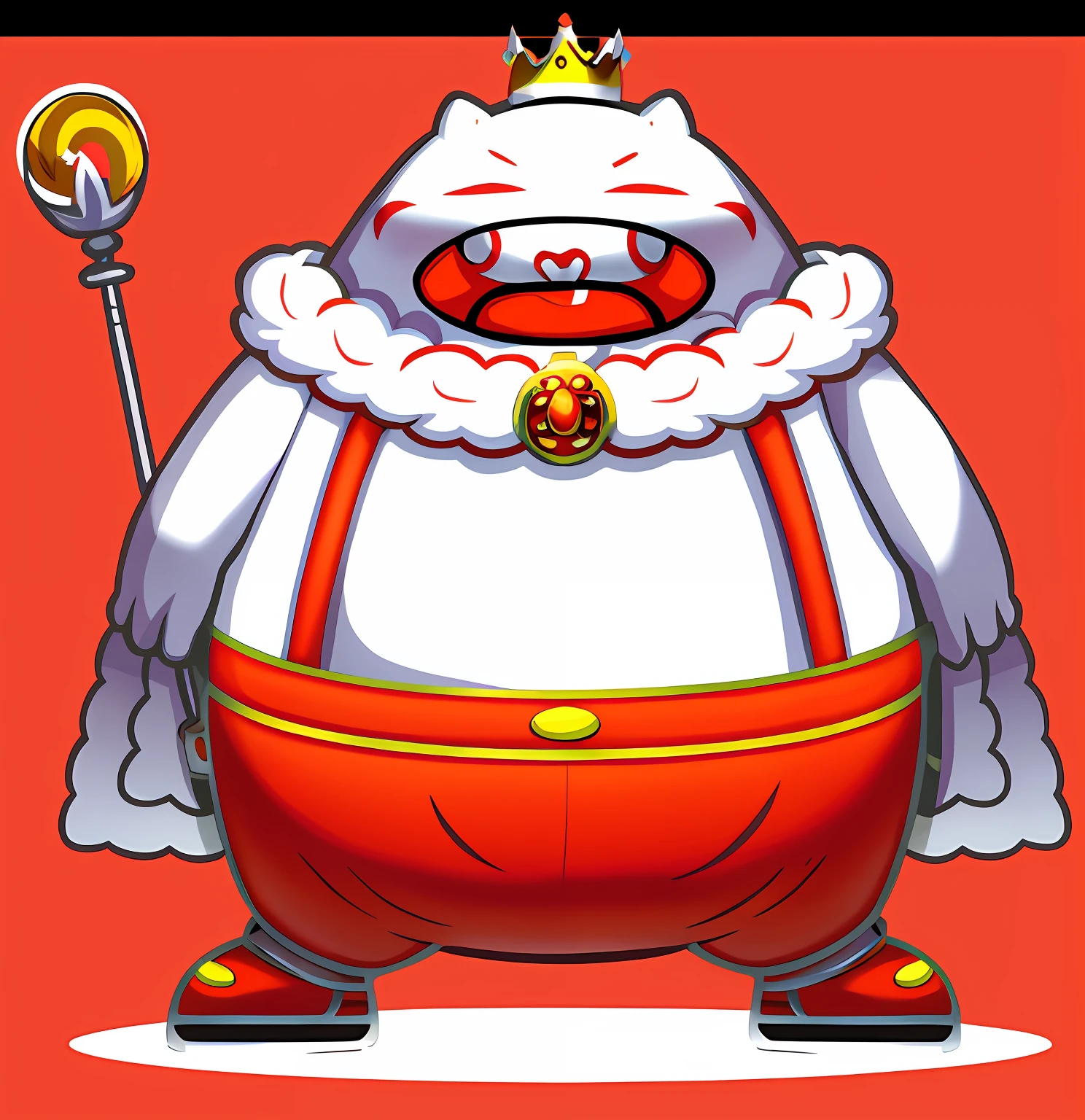 "White cartoon image wearing a crown and wand,the fire king,Herren。nimbus character design,guggimon,umamusume,kingpin,quirky king of faes(com longo,the god emperor of mankind,king of hell,White King,akihiko yoshida,offcial art,Danbru"