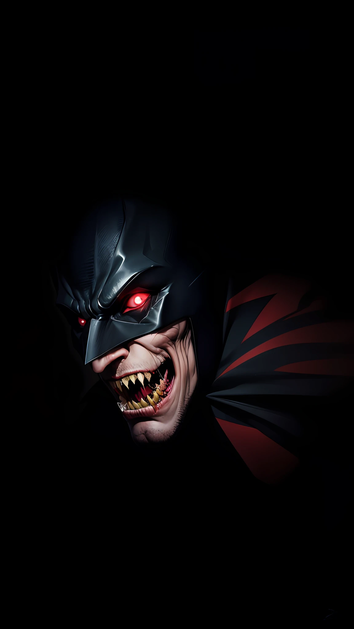 batman mask with red eyes and sharp sharp teeth, batman as a zombie!!!!!!!, batman as a zombie, inspired by Dave Dorman, batman as a zombie!!!, by Dave Dorman, lee bermejo, inspired by Bill Sienkiewicz, batman portrait, gabriele dell'otto, by Jan Zrzavý, by Adam Szentpétery